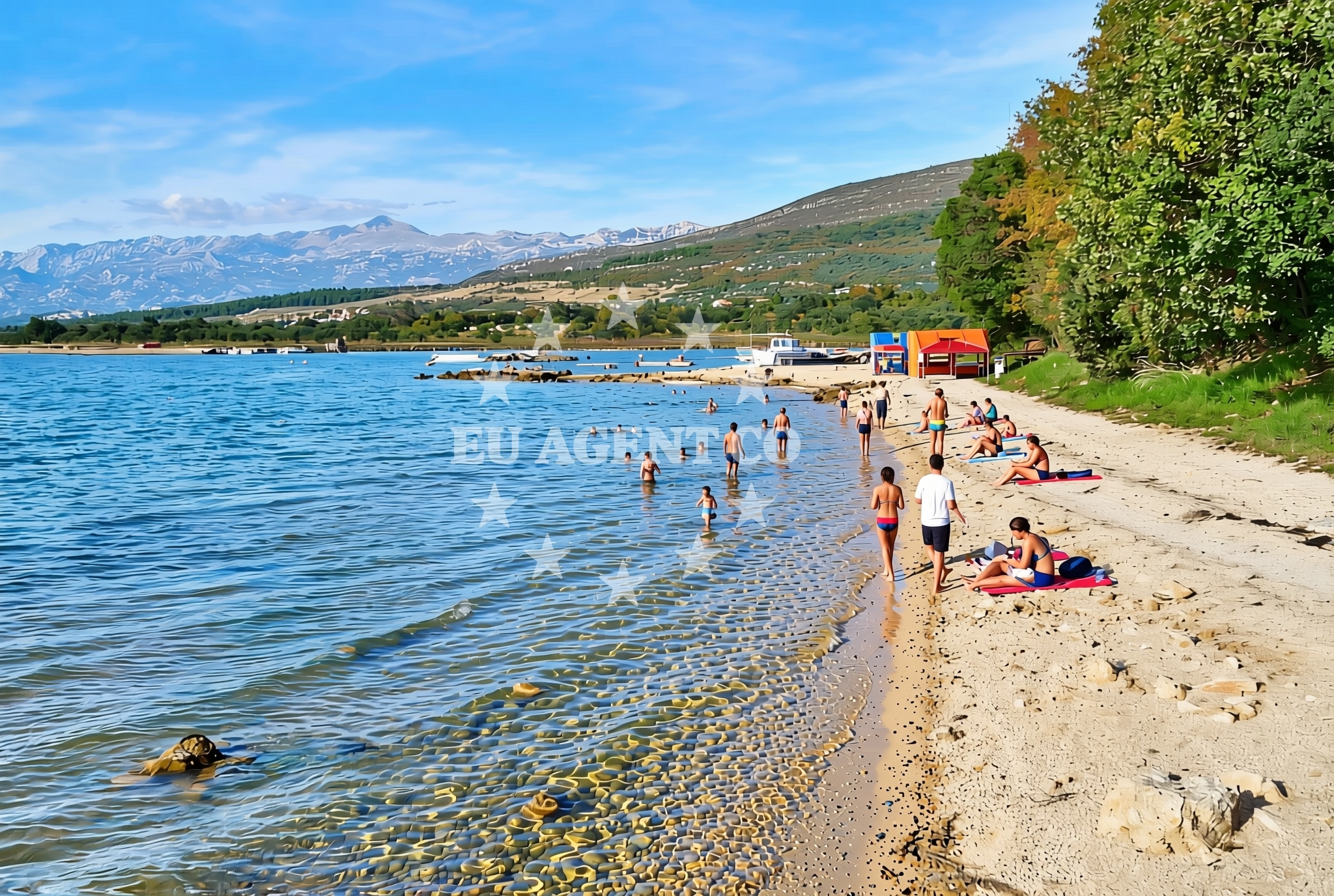 Shoreline and swimming area at Karin Slana, Gornji Karin Beach in Karin Slana