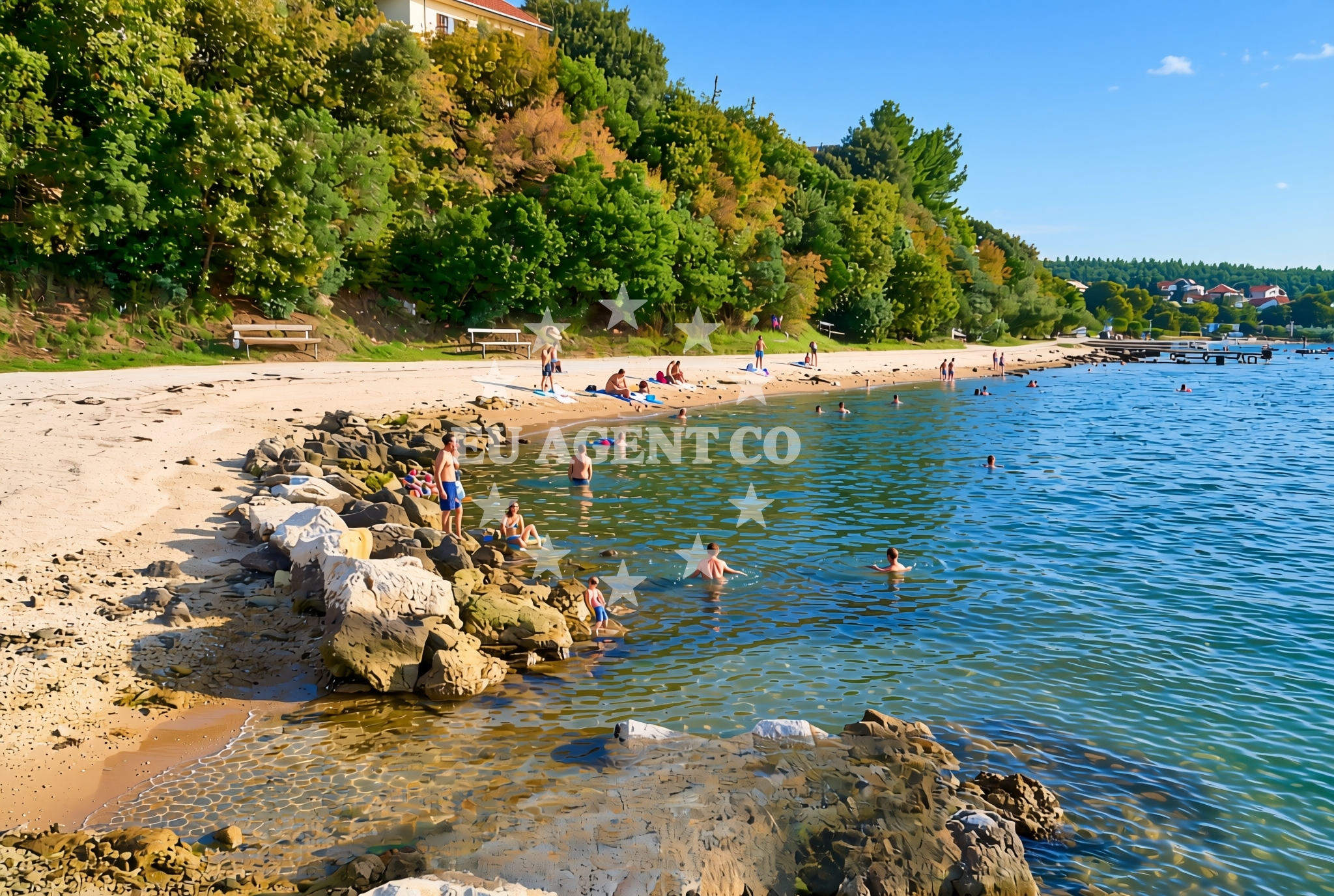 Beach facilities and surroundings at Karin Slana, Gornji Karin Beach in Karin Slana