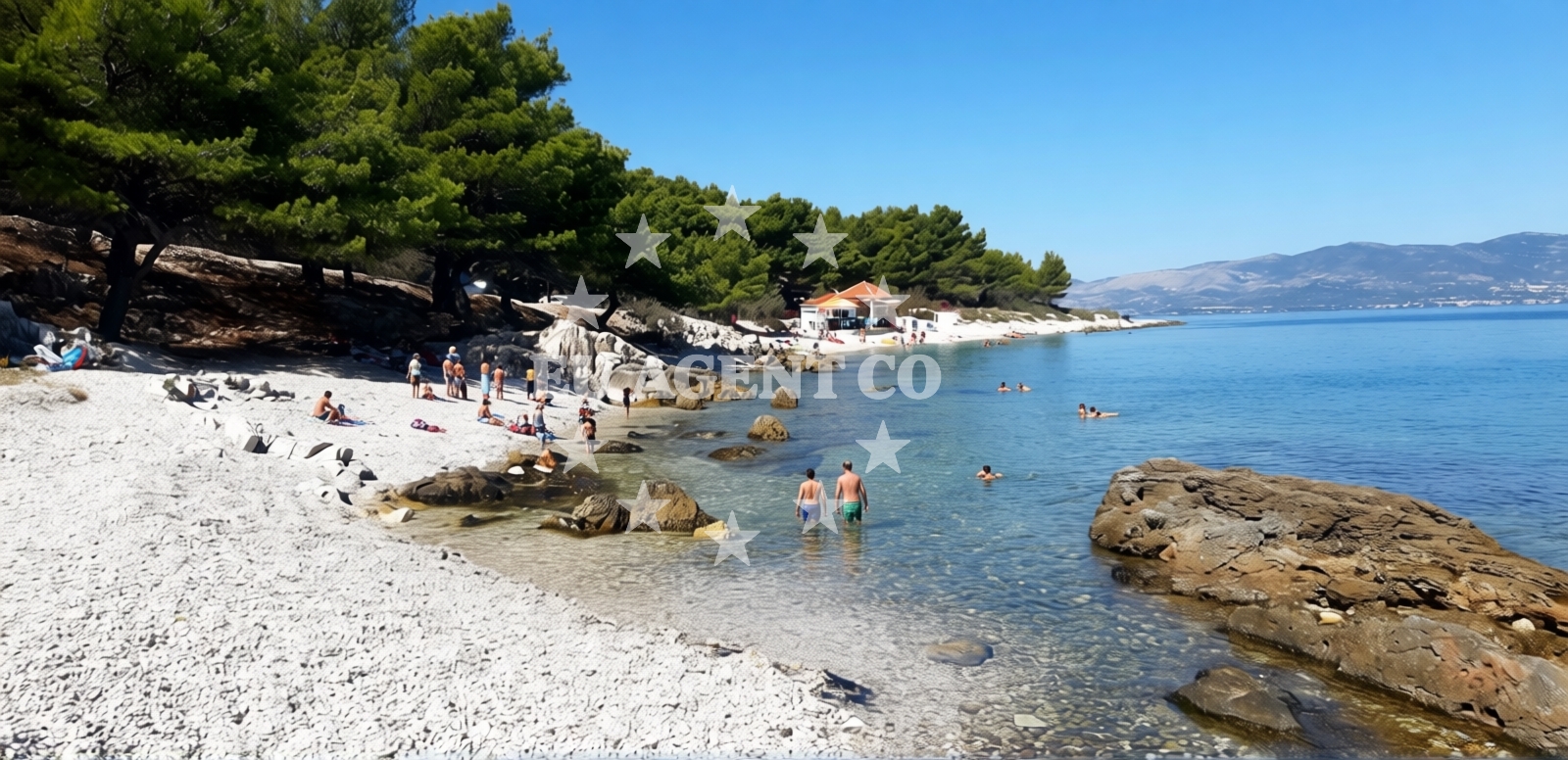 Beach facilities and surroundings at Karyna beach in Zvonimirova obala 96, Slatine