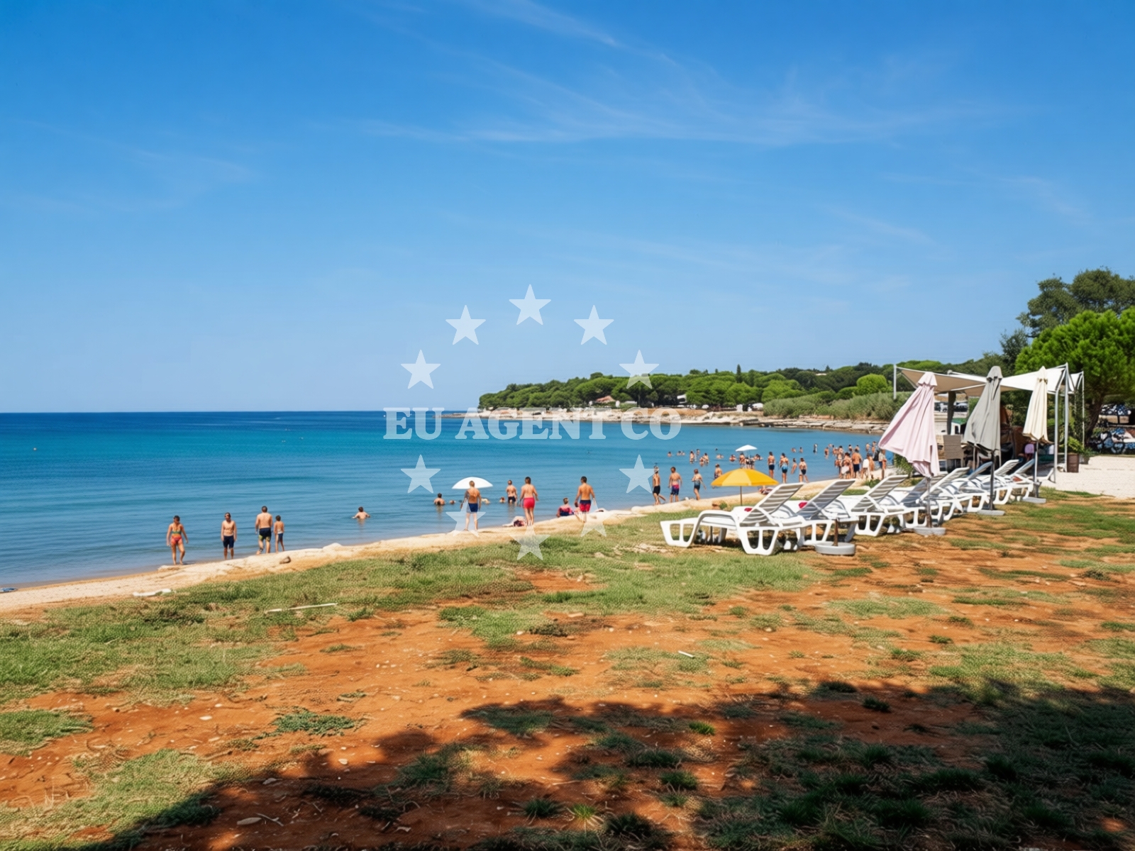 Shoreline and swimming area at Kastanija beach in Kastanija 1, Novigrad Istria
