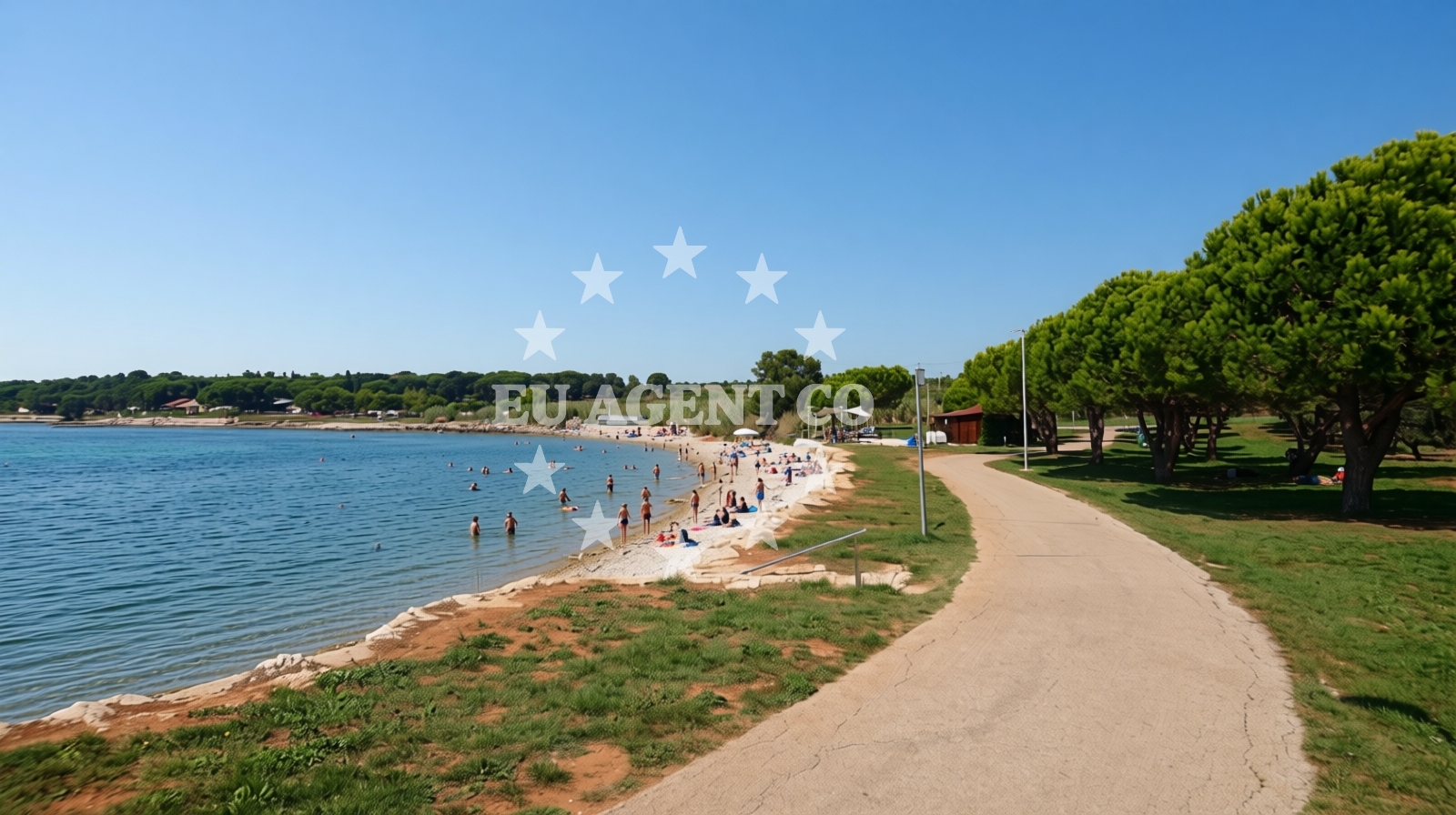 Sea and coastal view of Kastanija beach in Kastanija 1, Novigrad Istria