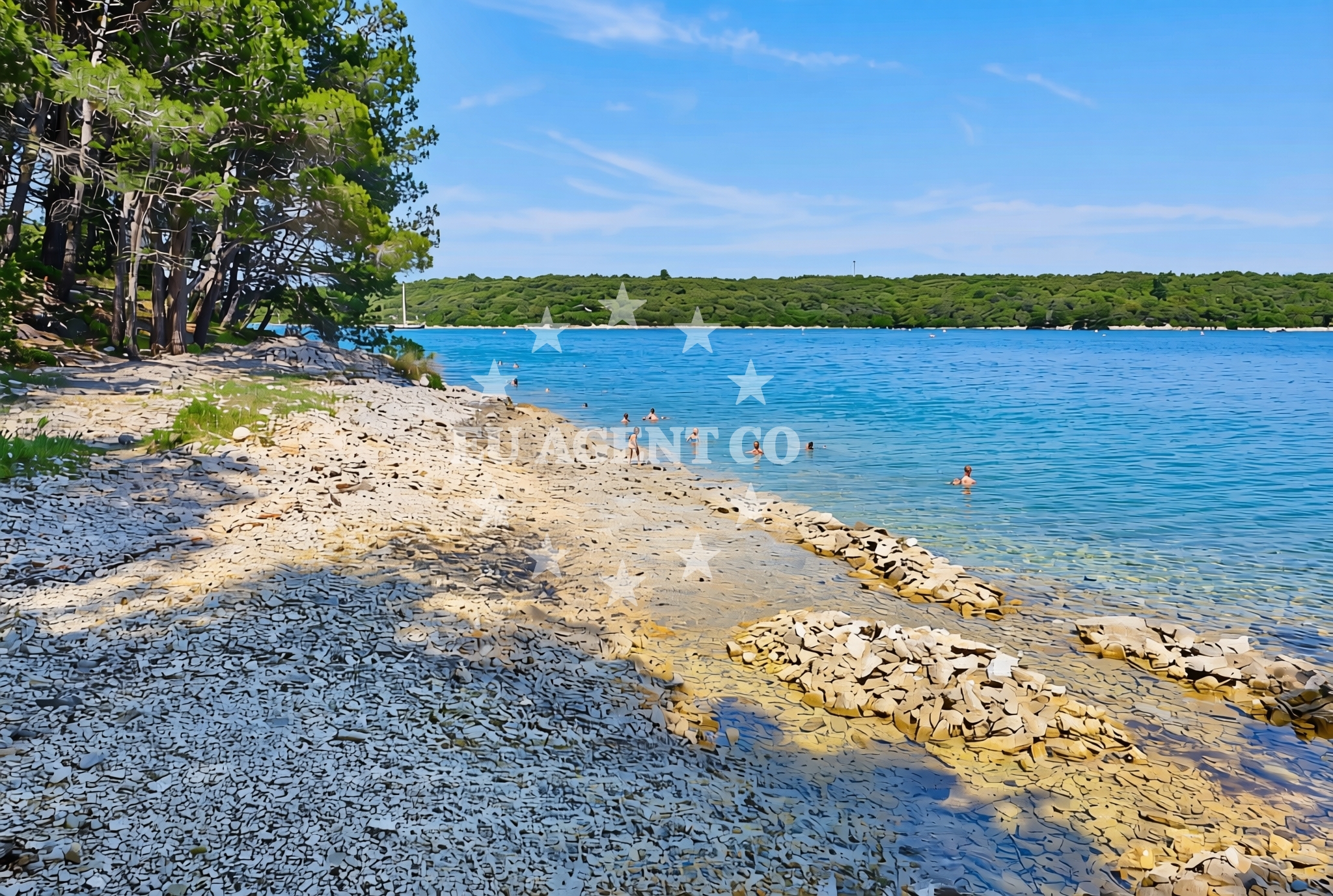 Shoreline and swimming area at Kaštanjež, Banjole Beach in Kaštanjež