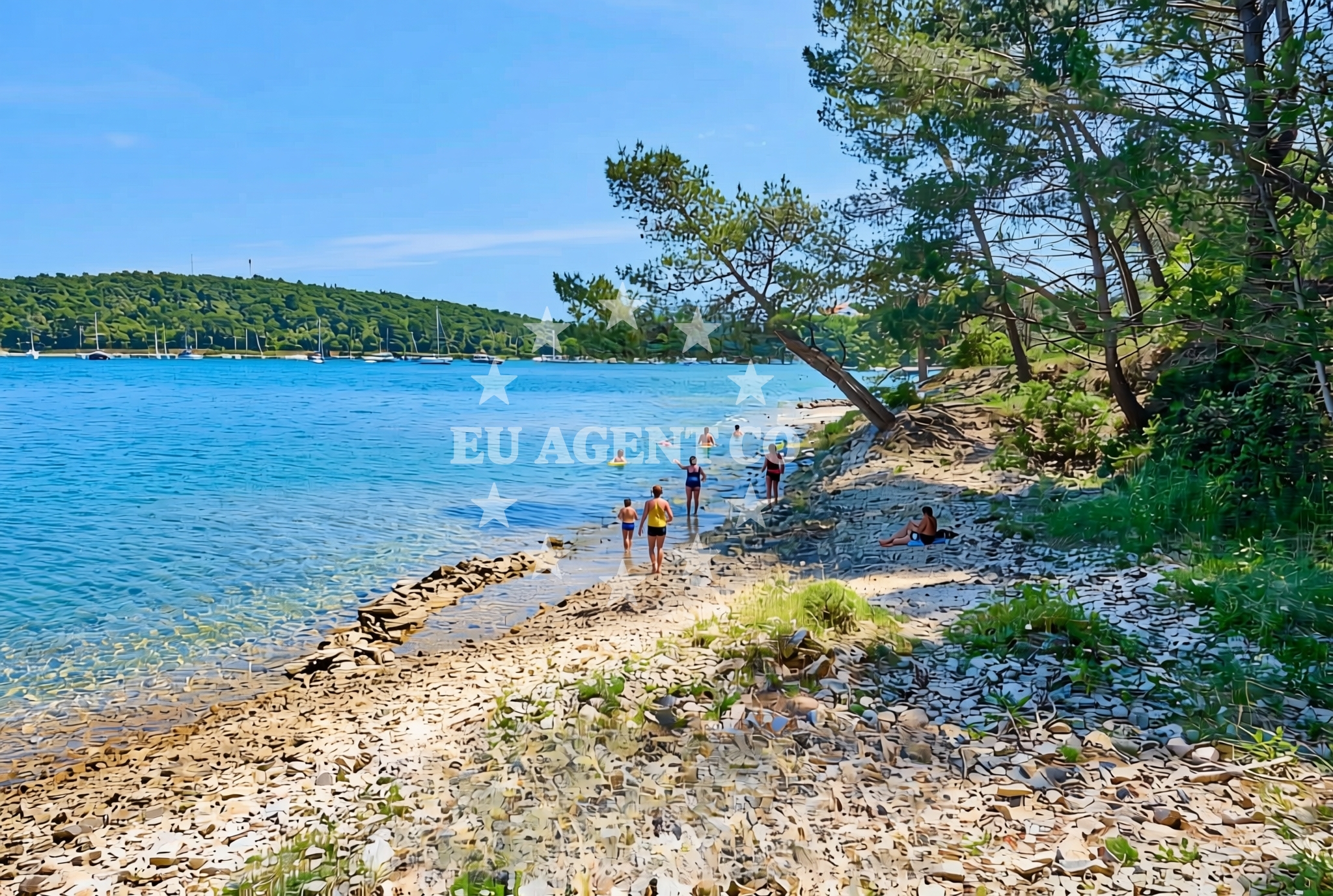 Sea and coastal view of Kaštanjež, Banjole Beach in Kaštanjež