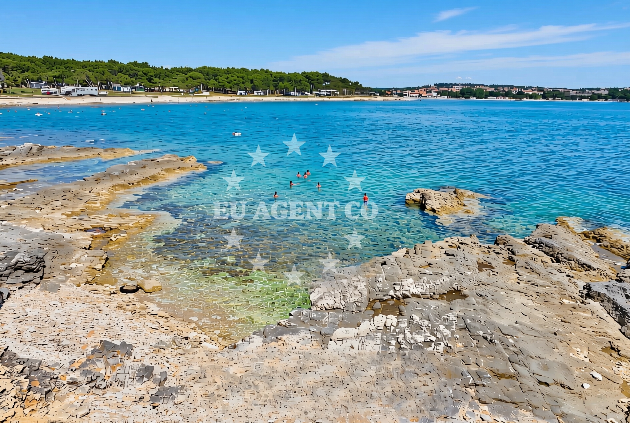 Shoreline and swimming area at Kašteja jug, Medulin Beach in Kašteja jug