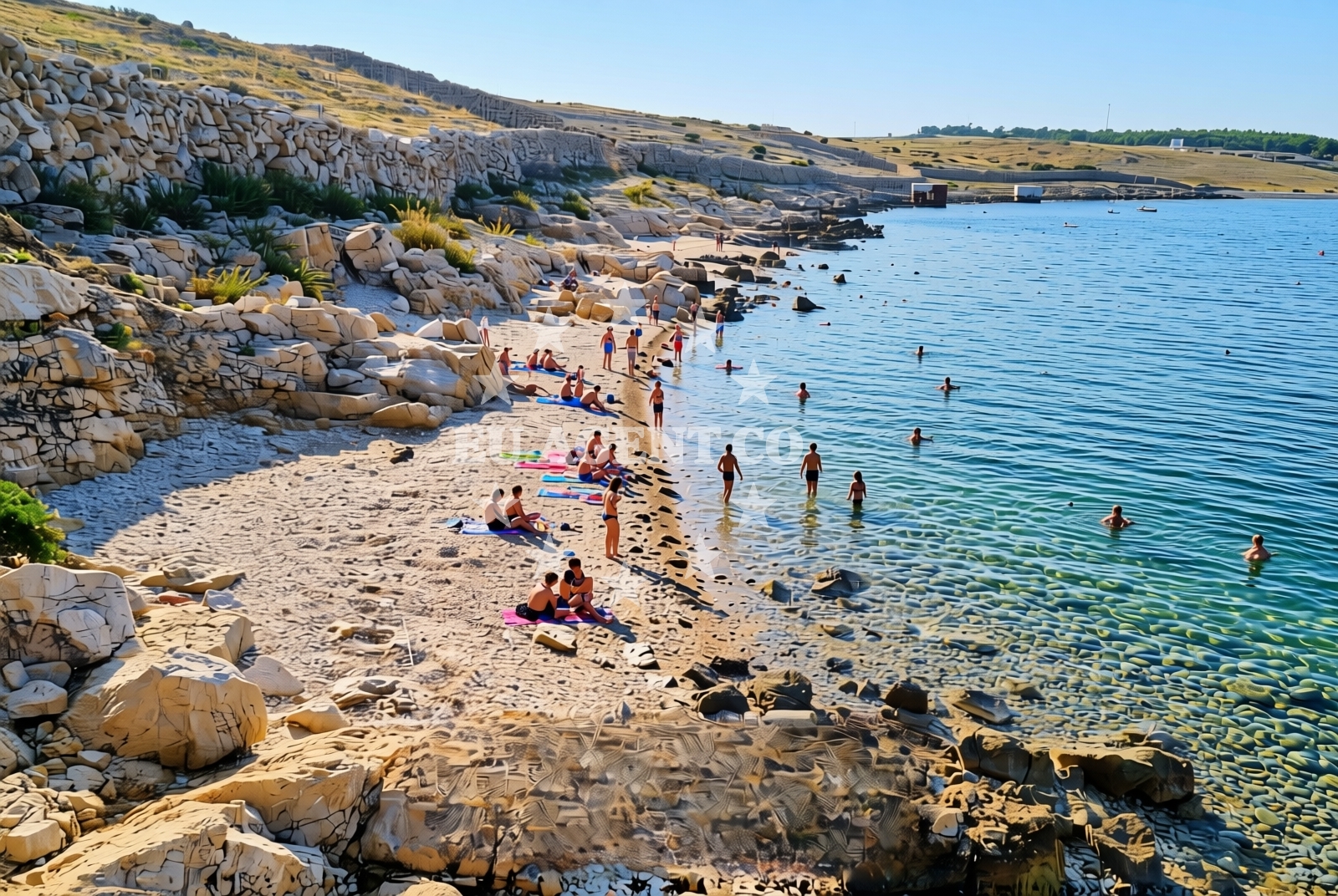 Sea and coastal view of Katarelac, Kolan (Pag) Beach in Katarelac