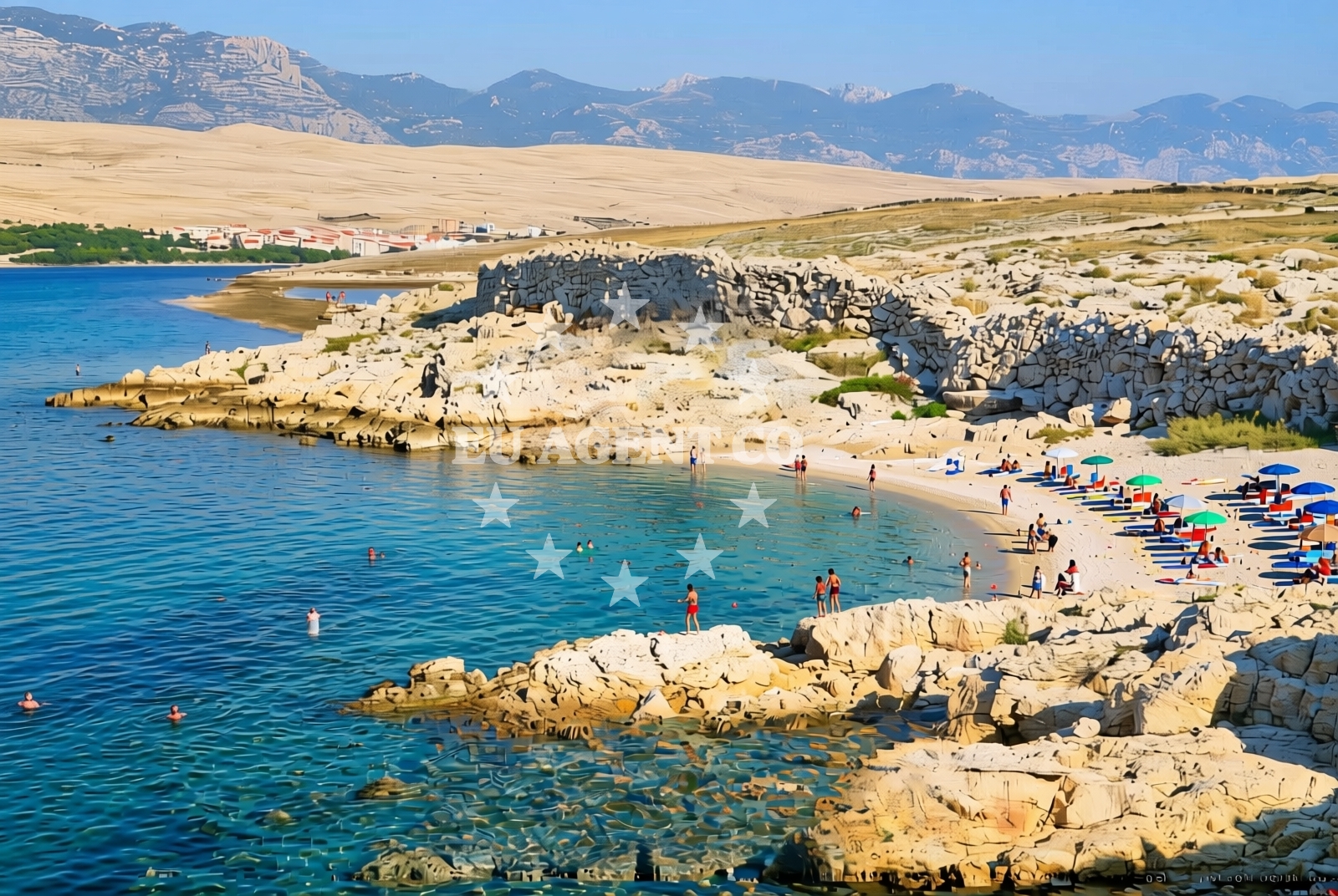 Beach facilities and surroundings at Katarelac, Kolan (Pag) Beach in Katarelac