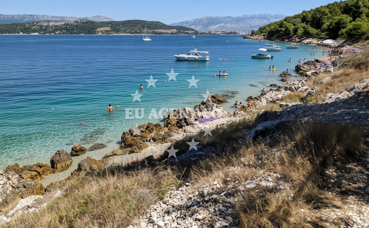 Beach facilities and surroundings at Kava beach in , Slatine
