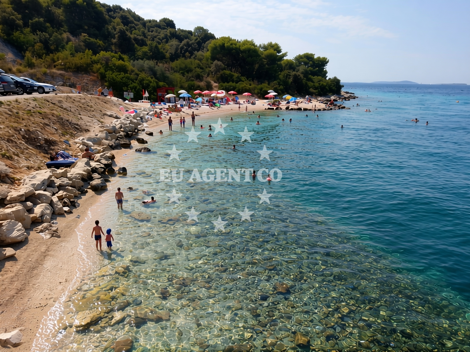 Shoreline and swimming area at Kava beach in Ulica Kralja Zvonimira 18, Okrug Donji, Croatia, Okrug Donji