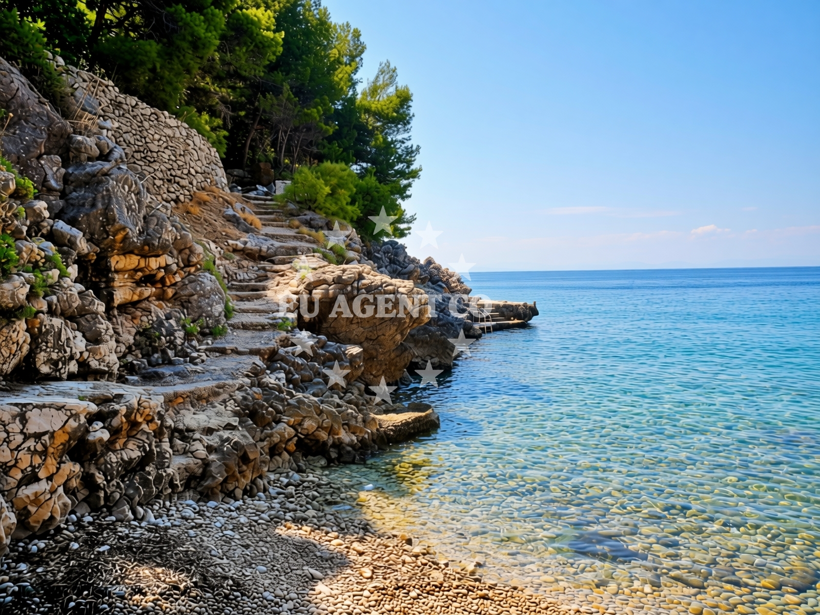 Shoreline and swimming area at Kavala beach in , Orebić
