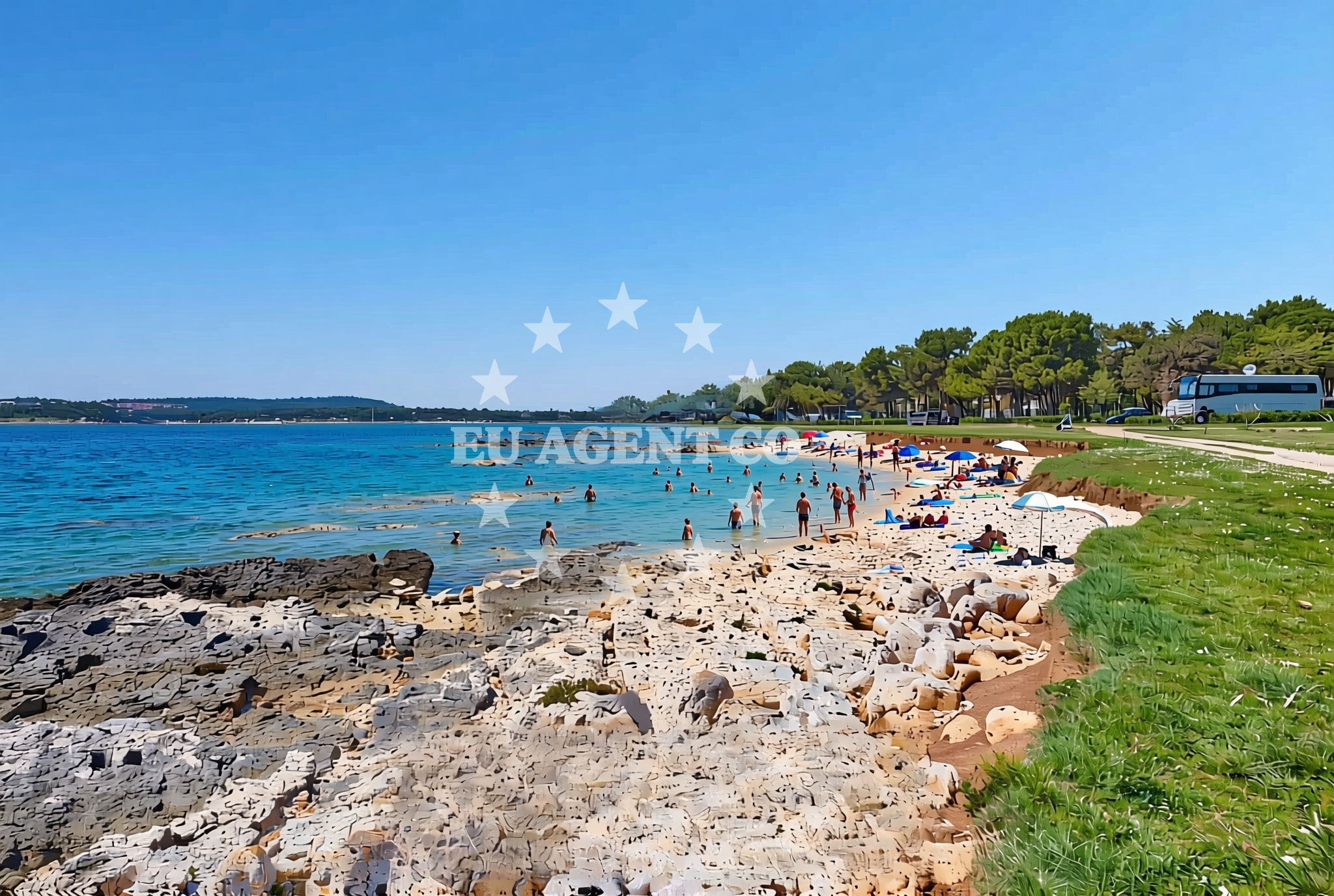 Shoreline and swimming area at Kažela (dog beach), Medulin Beach in Kažela (plaža za pse)