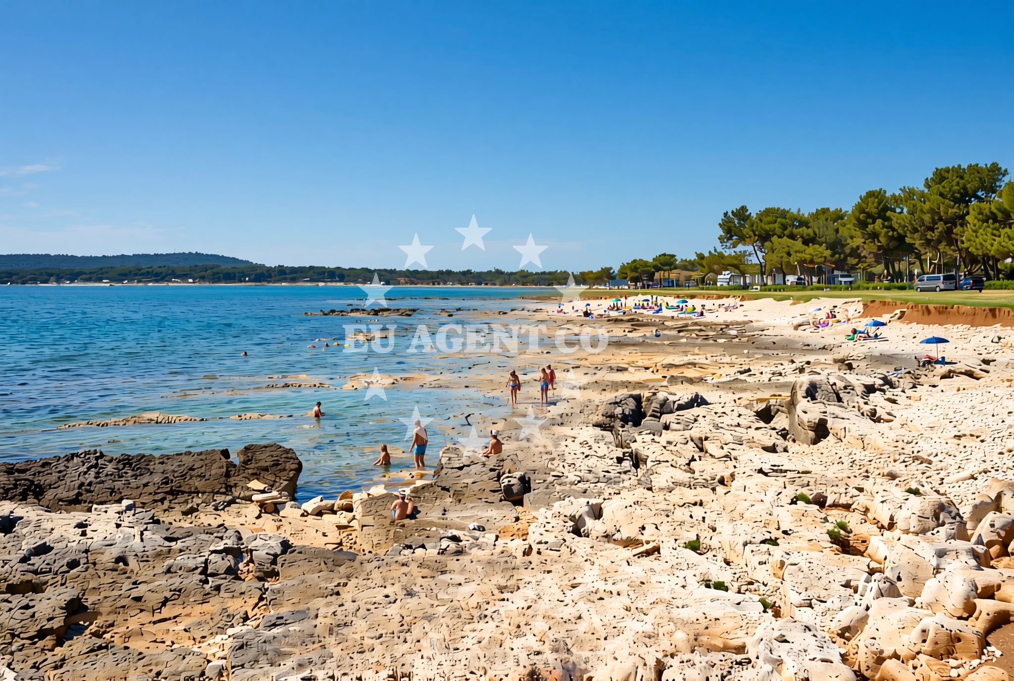 Shoreline and swimming area at Kažela zapad, Medulin Beach in Kažela zapad