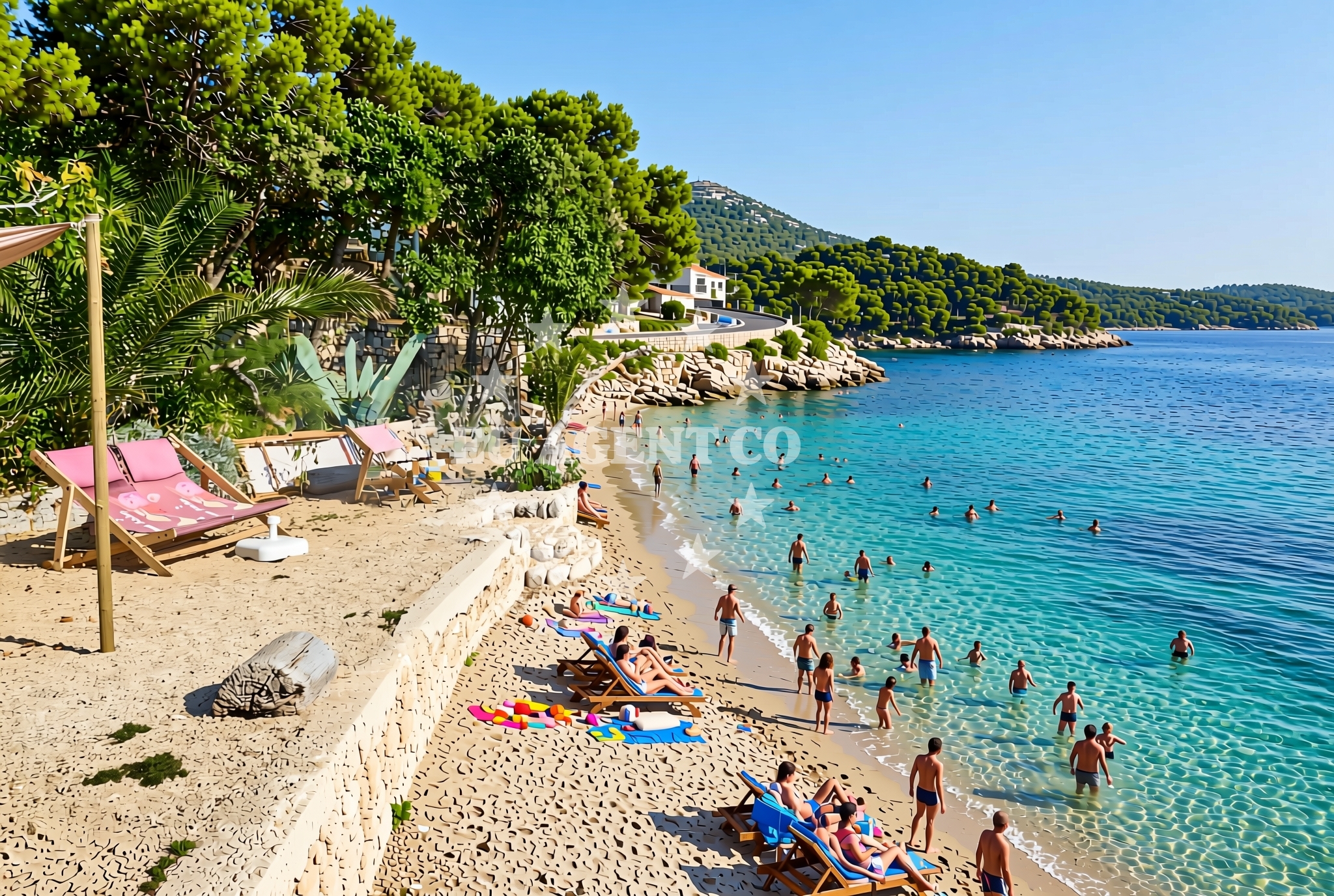 Beach facilities and surroundings at Keki istok, Barbat na Rabu (Rab) Beach in Keki istok
