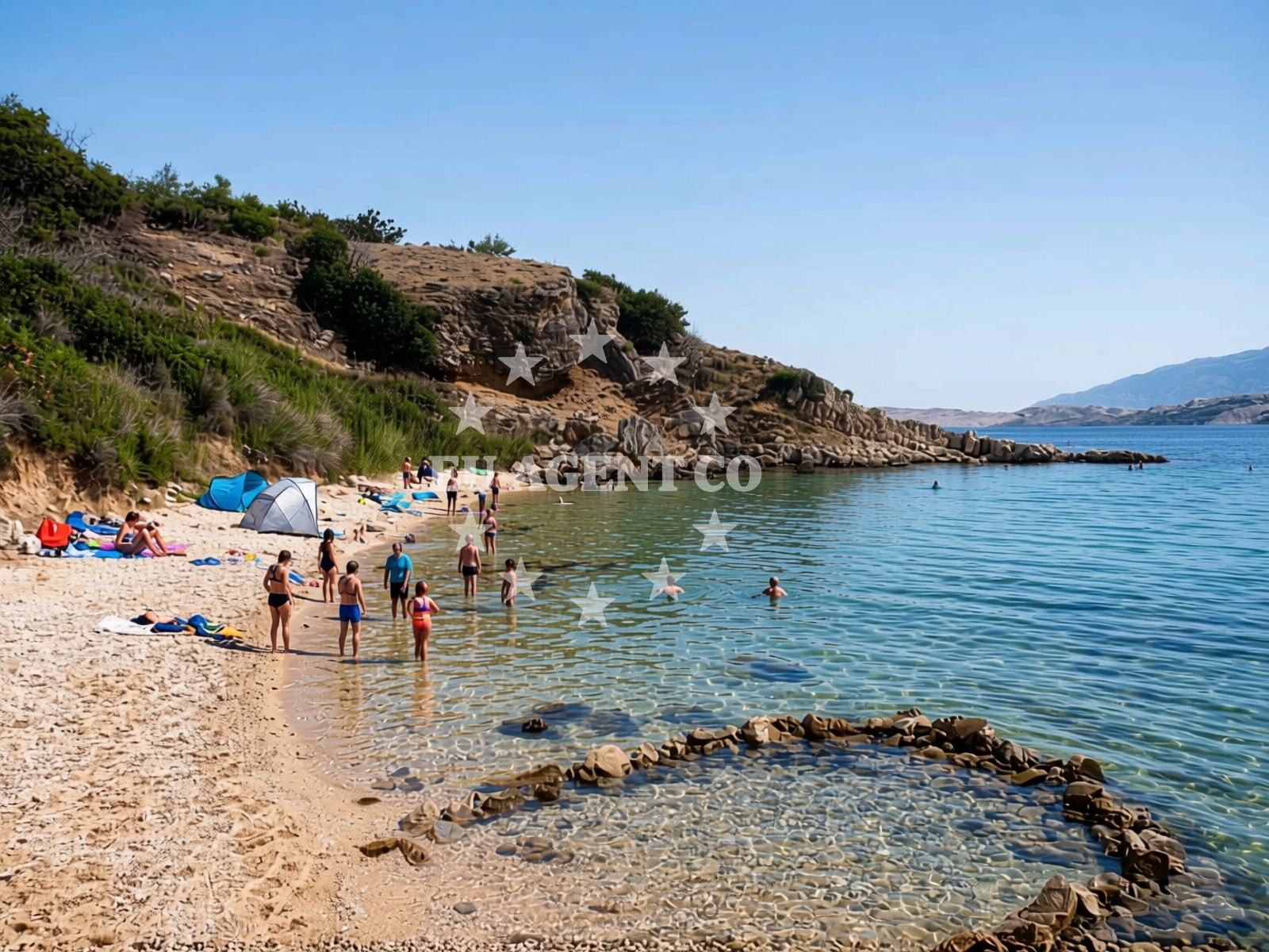 Sea and coastal view of Klara beach in Sveta Marija bb, Pag