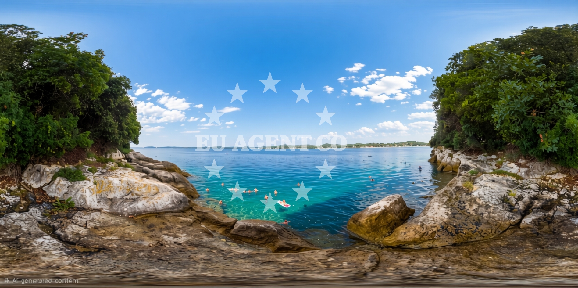 Overview of Knez beach in Monsena 1, Rovinj