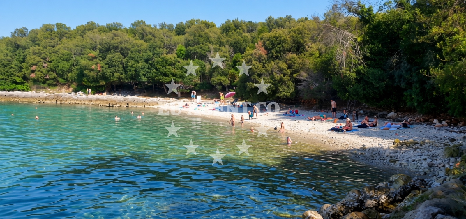 Beach facilities and surroundings at Knez beach in Monsena 1, Rovinj