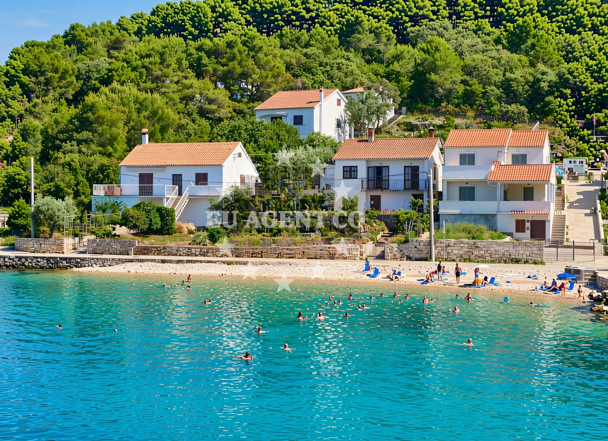 Beach facilities and surroundings at Knež jug, Mali Iž (Iž) Beach in Knež jug
