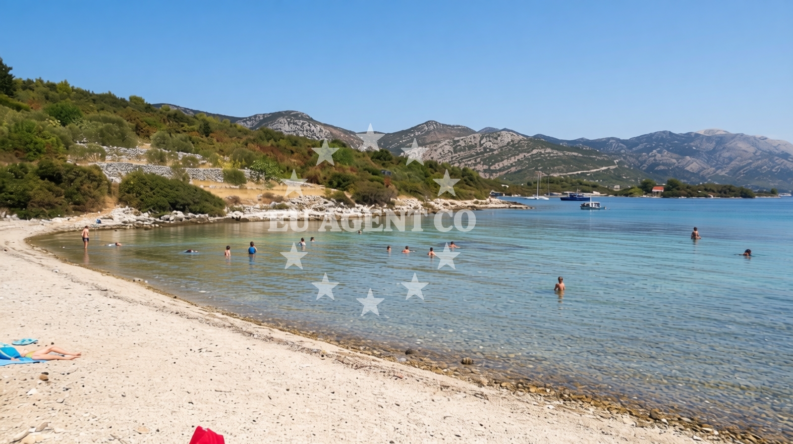 Sea and coastal view of Kneza beach in , Račišće