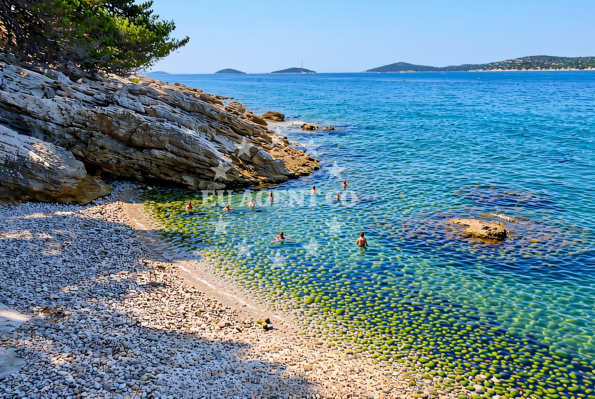 Beach facilities and surroundings at Kobila, Prvić Šepurine (Prvić) Beach in Kobila