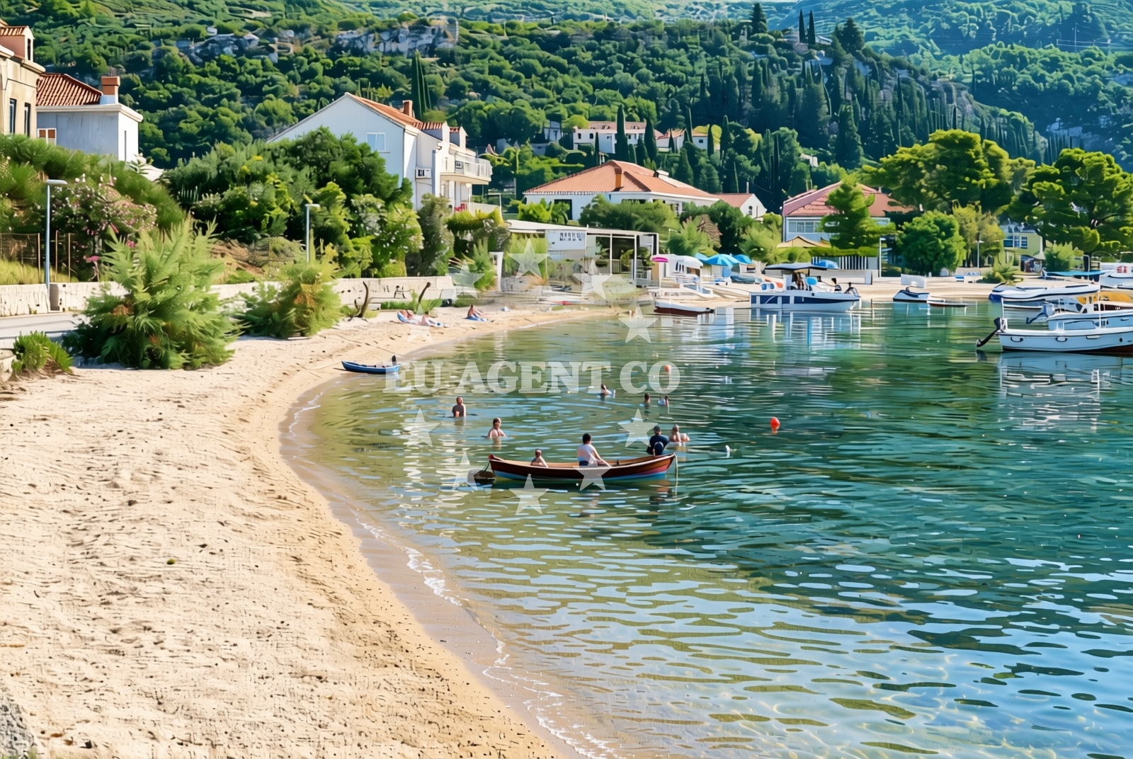 Beach facilities and surroundings at Koceljevići istok, Slano Beach in Koceljevići istok