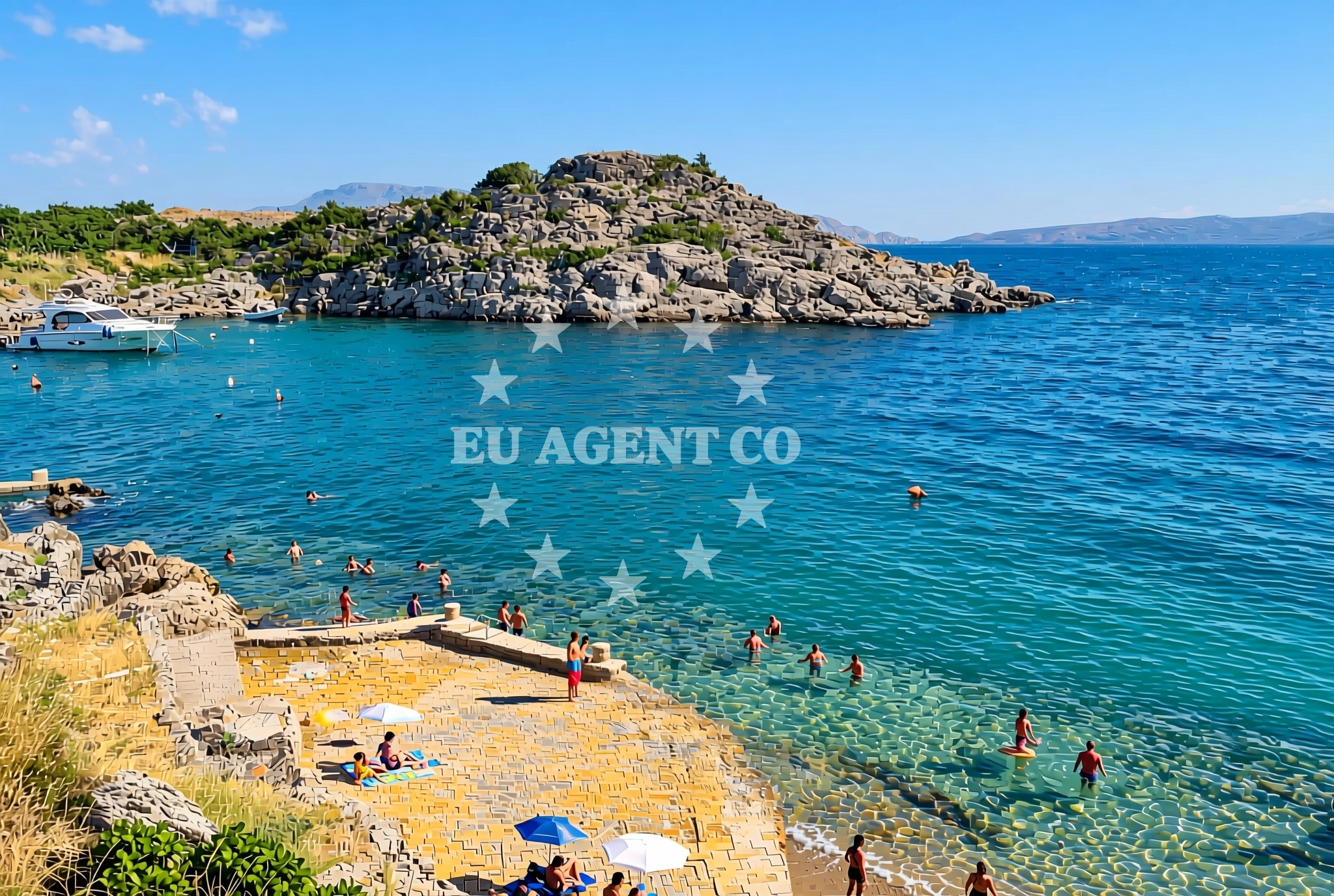 Beach facilities and surroundings at Kol, Sveti Juraj Beach in Kol