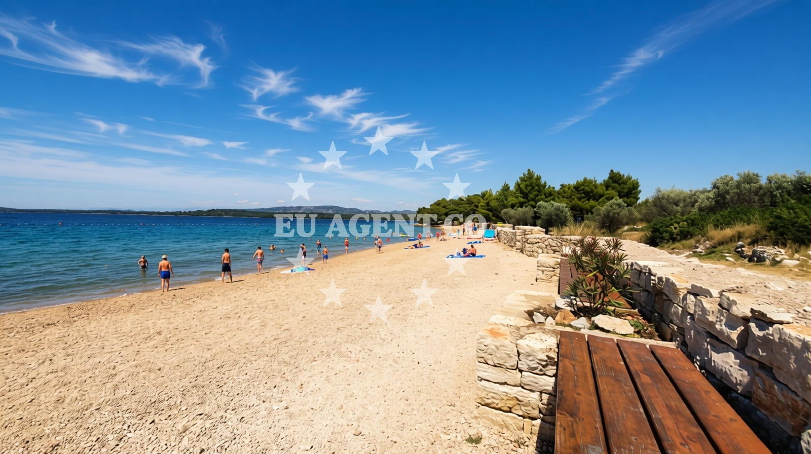 Shoreline and swimming area at Kolentum beach in Put Gradine 18, Murter