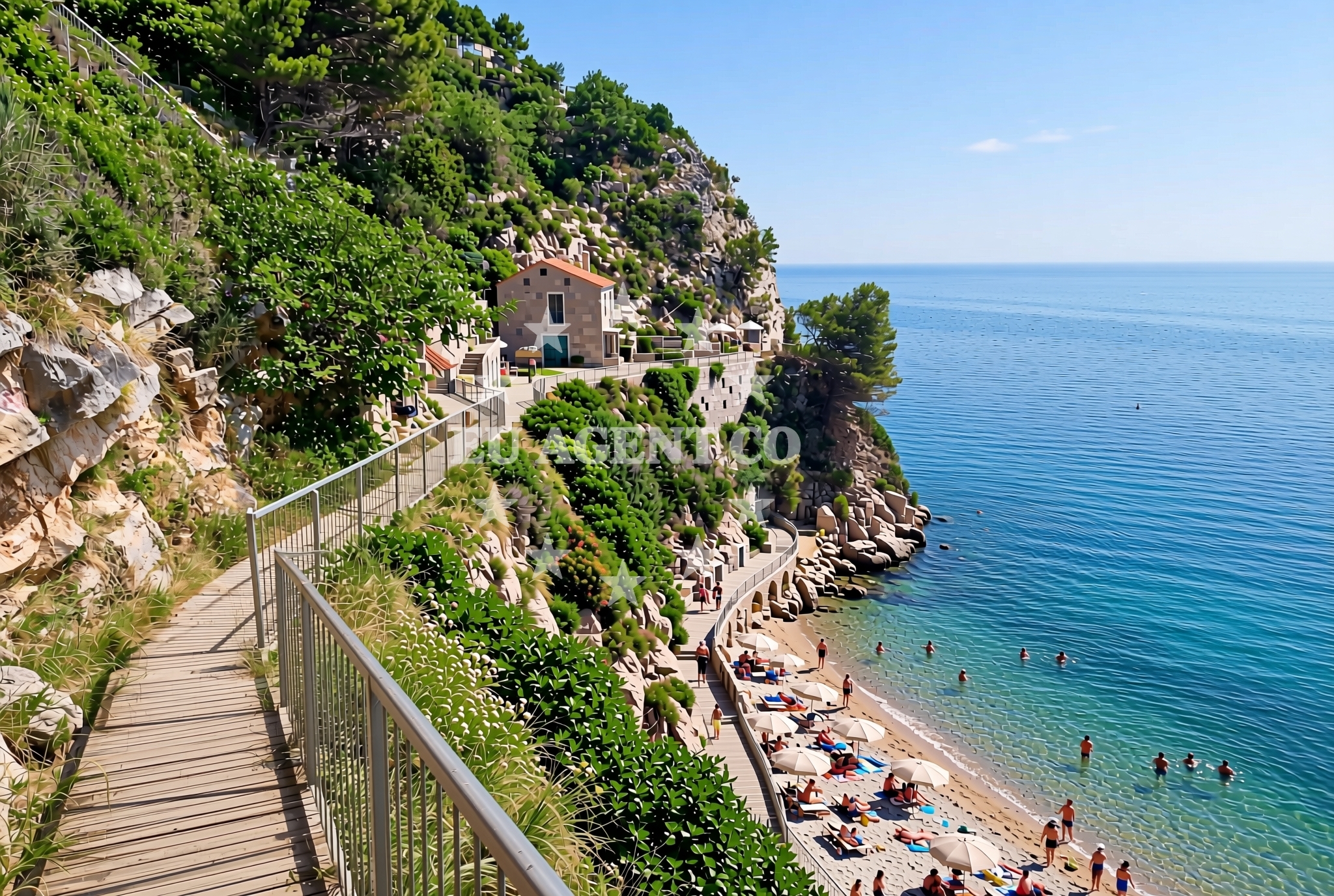 Shoreline and swimming area at Komaji: beaches and coves in Komaji