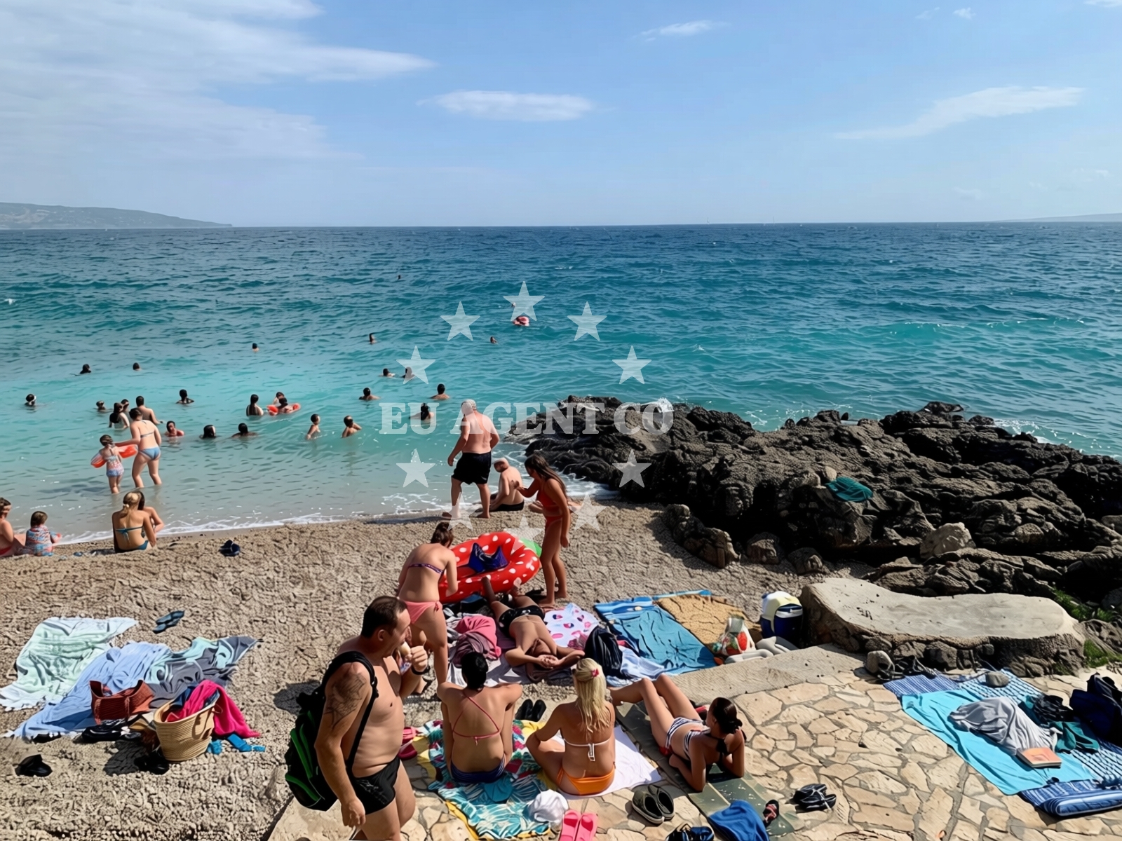 Beach facilities and surroundings at Koralj Beach in , Krk