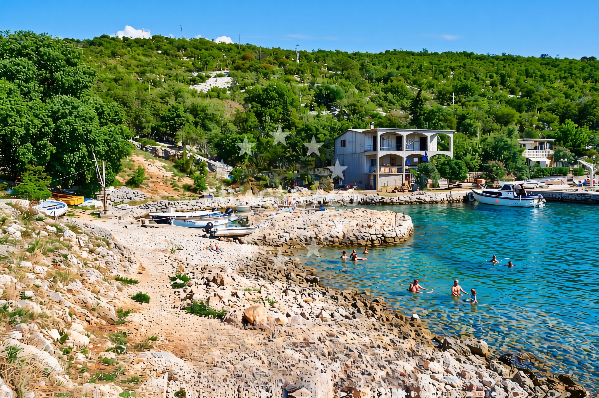 Shoreline and swimming area at Koromačina, Cesarica Beach in Koromačina
