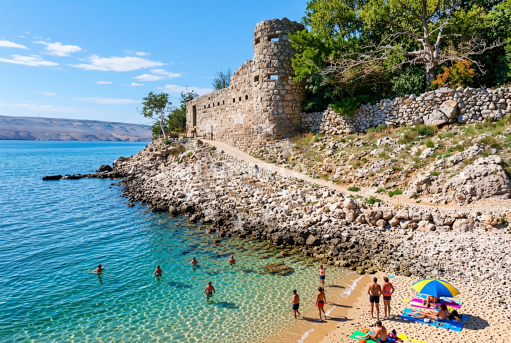 Sea and coastal view of Koromačina, Cesarica Beach in Koromačina