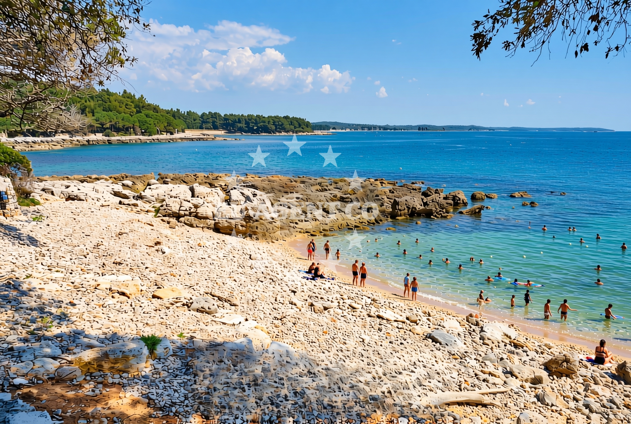 Shoreline and swimming area at Koronsun (dog beach), Rovinj Beach in Koronsun (plaža za pse)