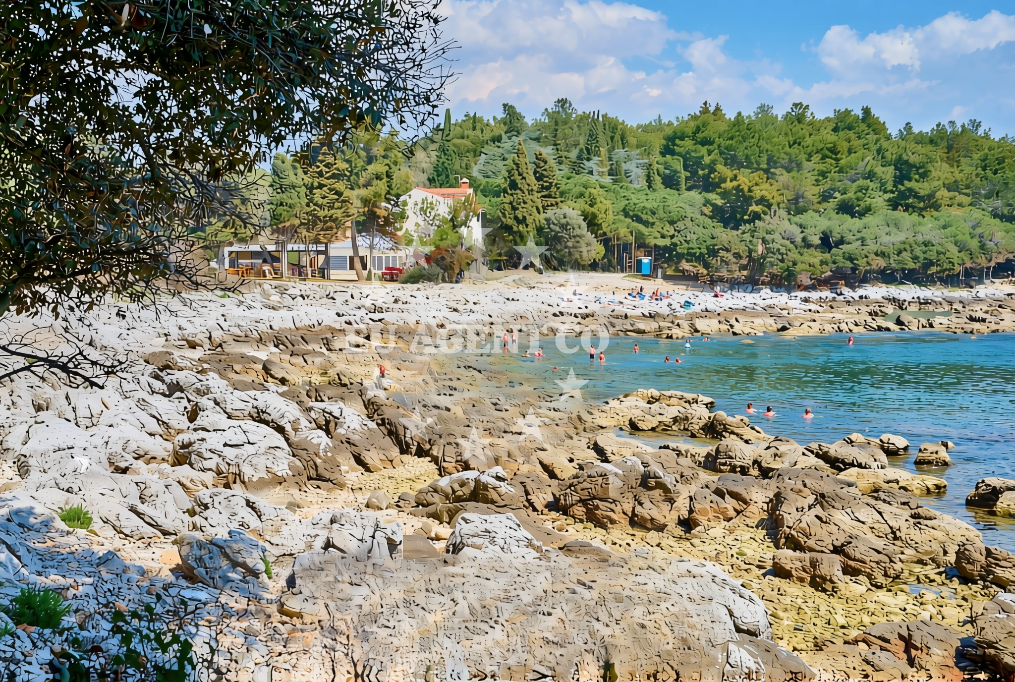 Shoreline and swimming area at Koronsun, Rovinj Beach in Koronsun