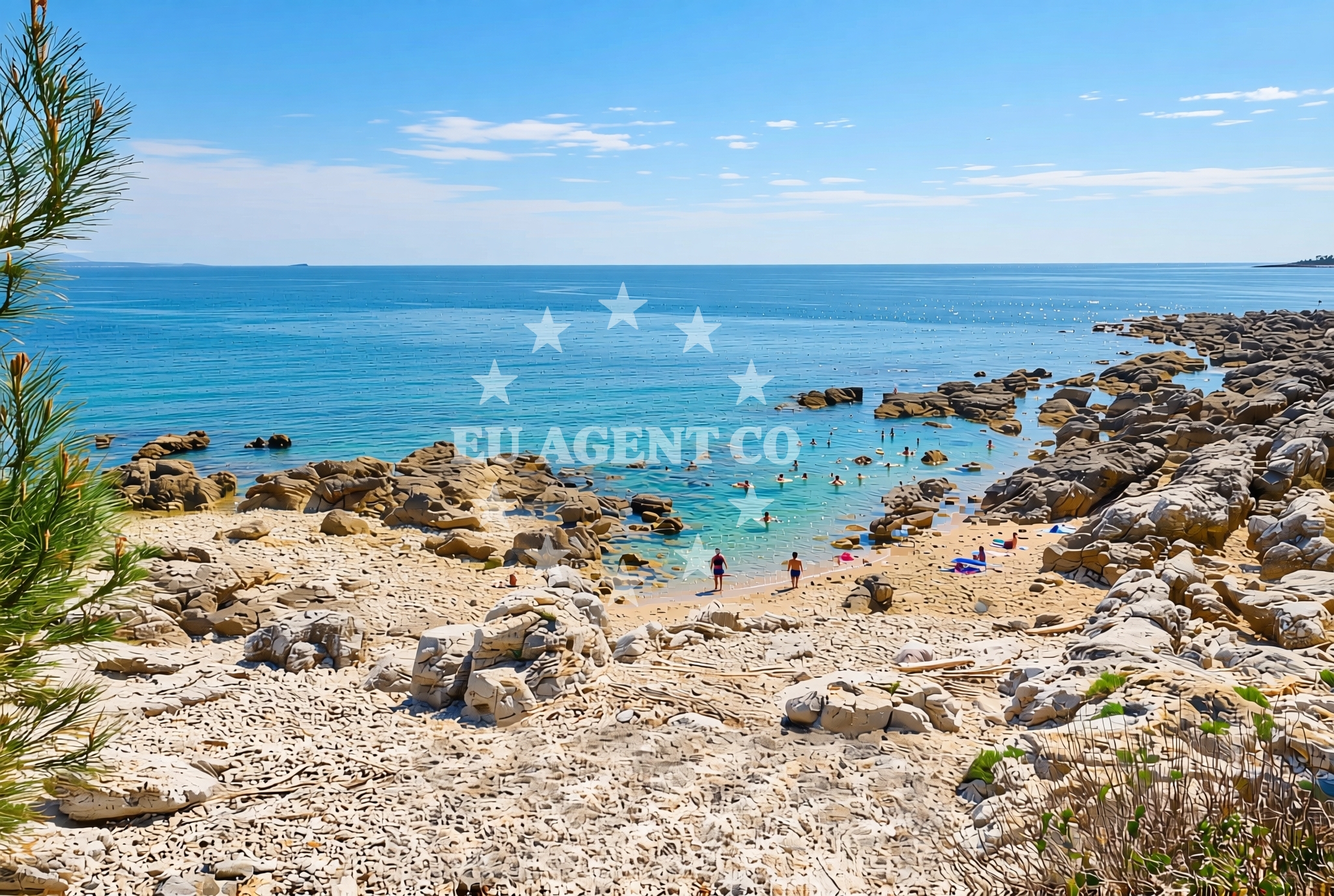 Sea and coastal view of Koronsun, Rovinj Beach in Koronsun