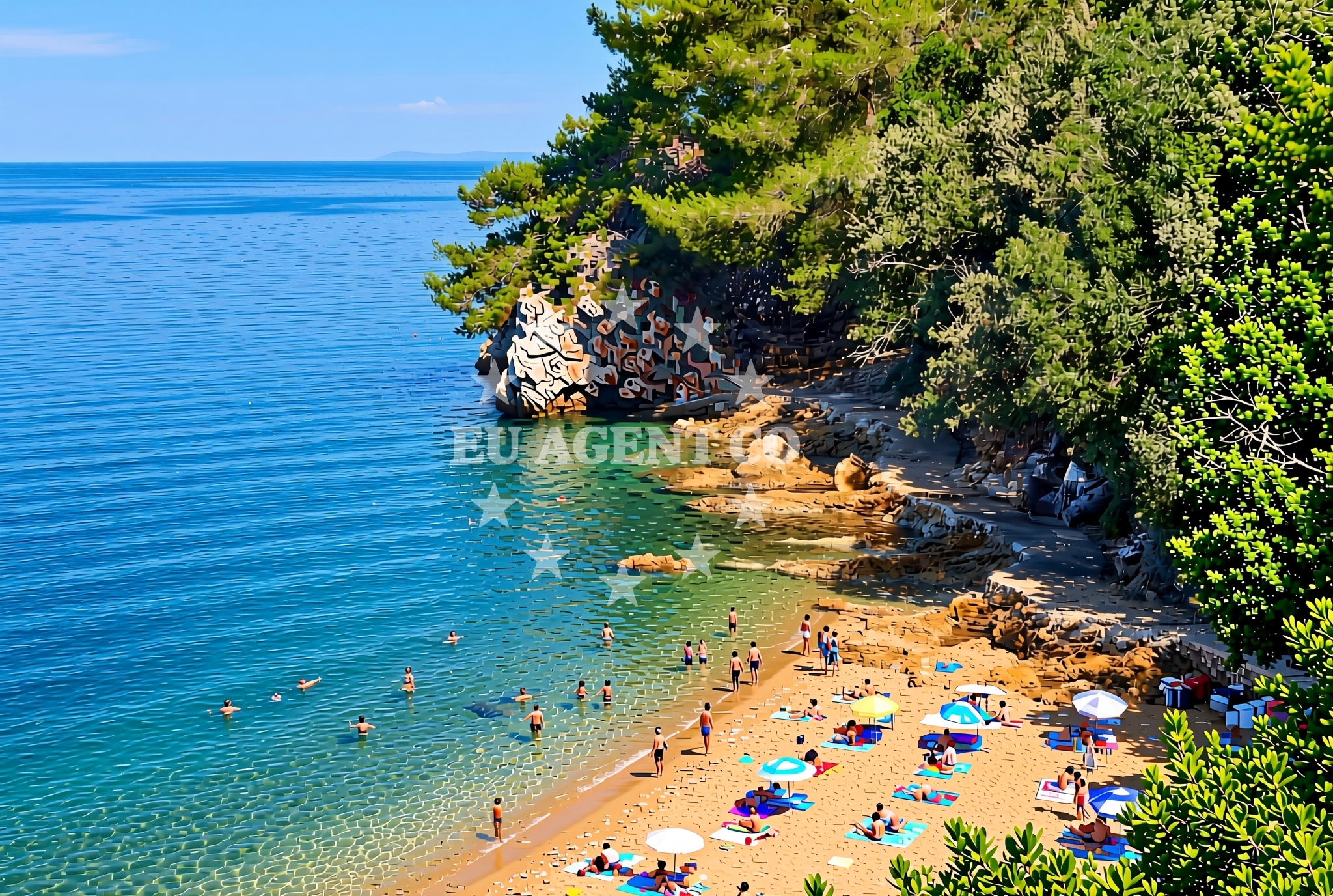 Sea and coastal view of Kostanj, Kukljica (Ugljan) Beach in Kostanj