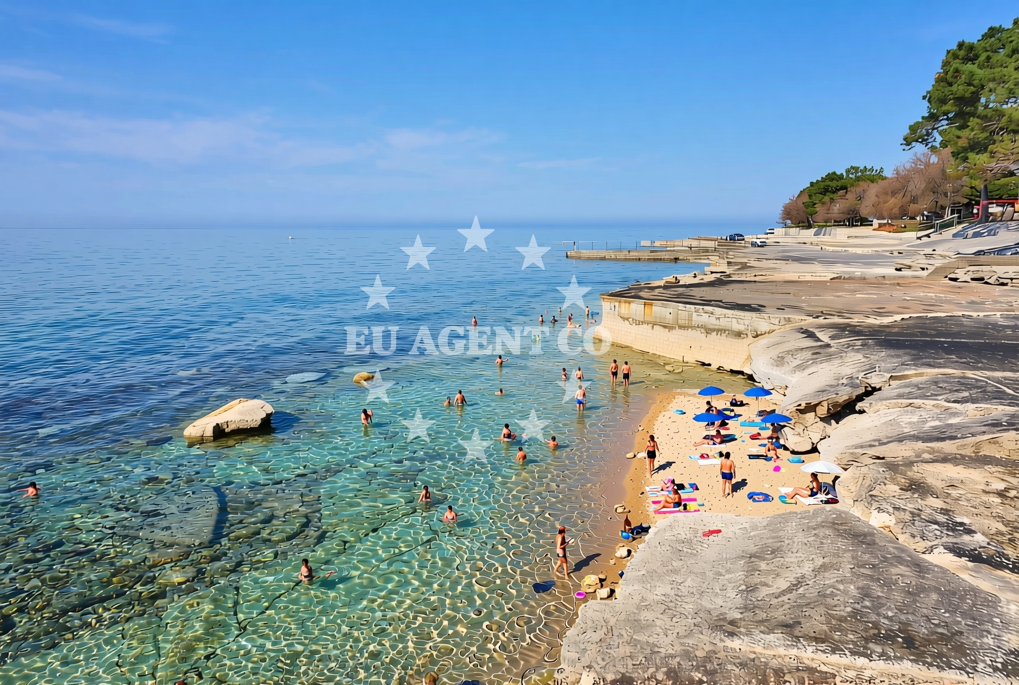 Overview of Kostanjija (Kastanija) jug, Novigrad (Istarska županija) Beach in Kostanjija (Kastanija) jug