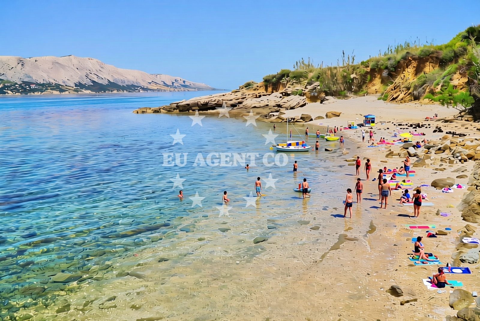 Sea and coastal view of Kotice jug, Pag (Pag) Beach in Kotice jug