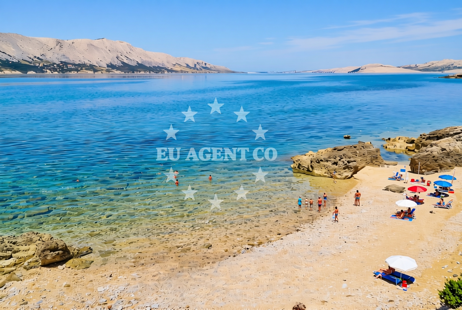 Sea and coastal view of Kotice sredina, Pag (Pag) Beach in Kotice sredina