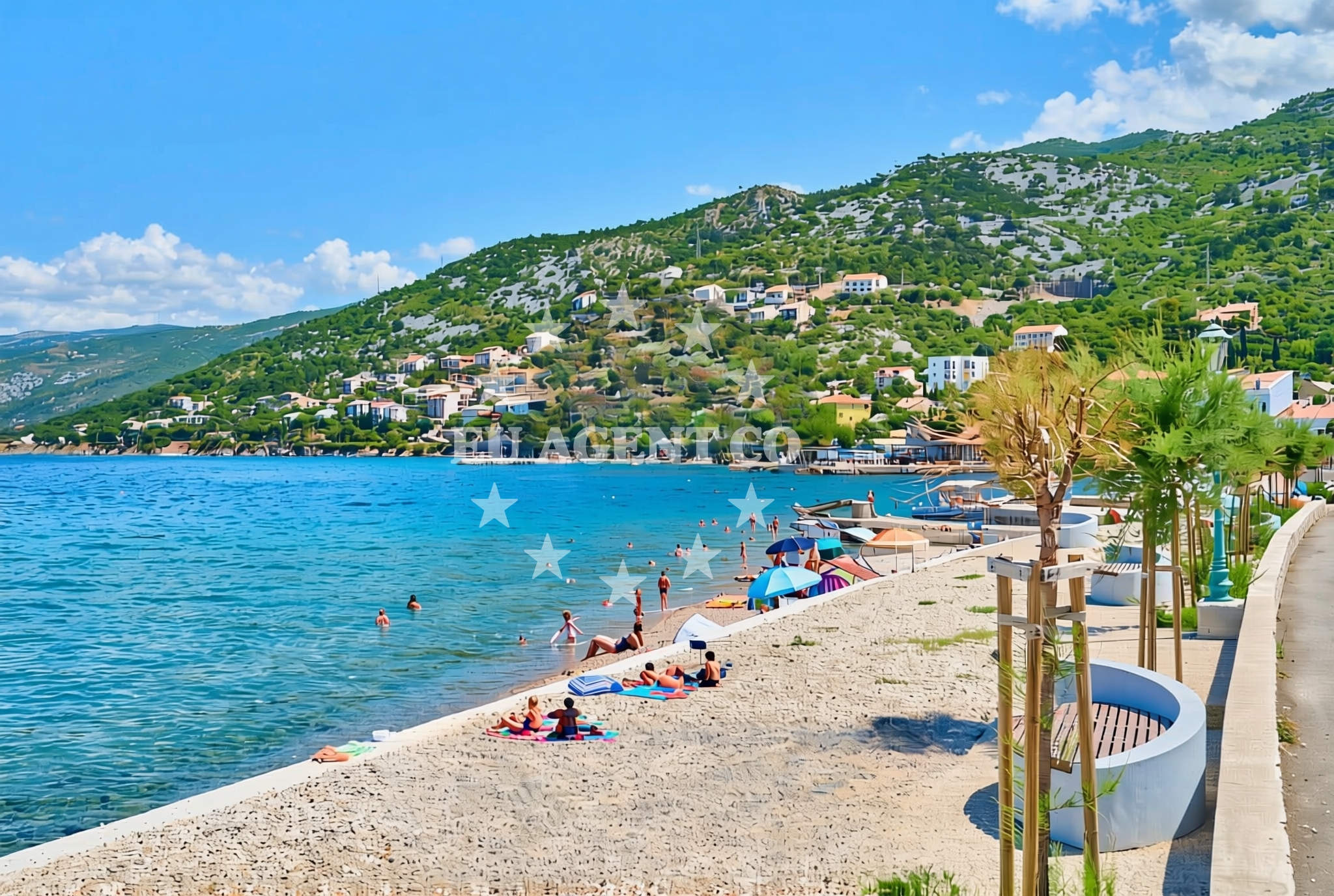 Beach facilities and surroundings at Kotlina, Sveti Juraj Beach in Kotlina