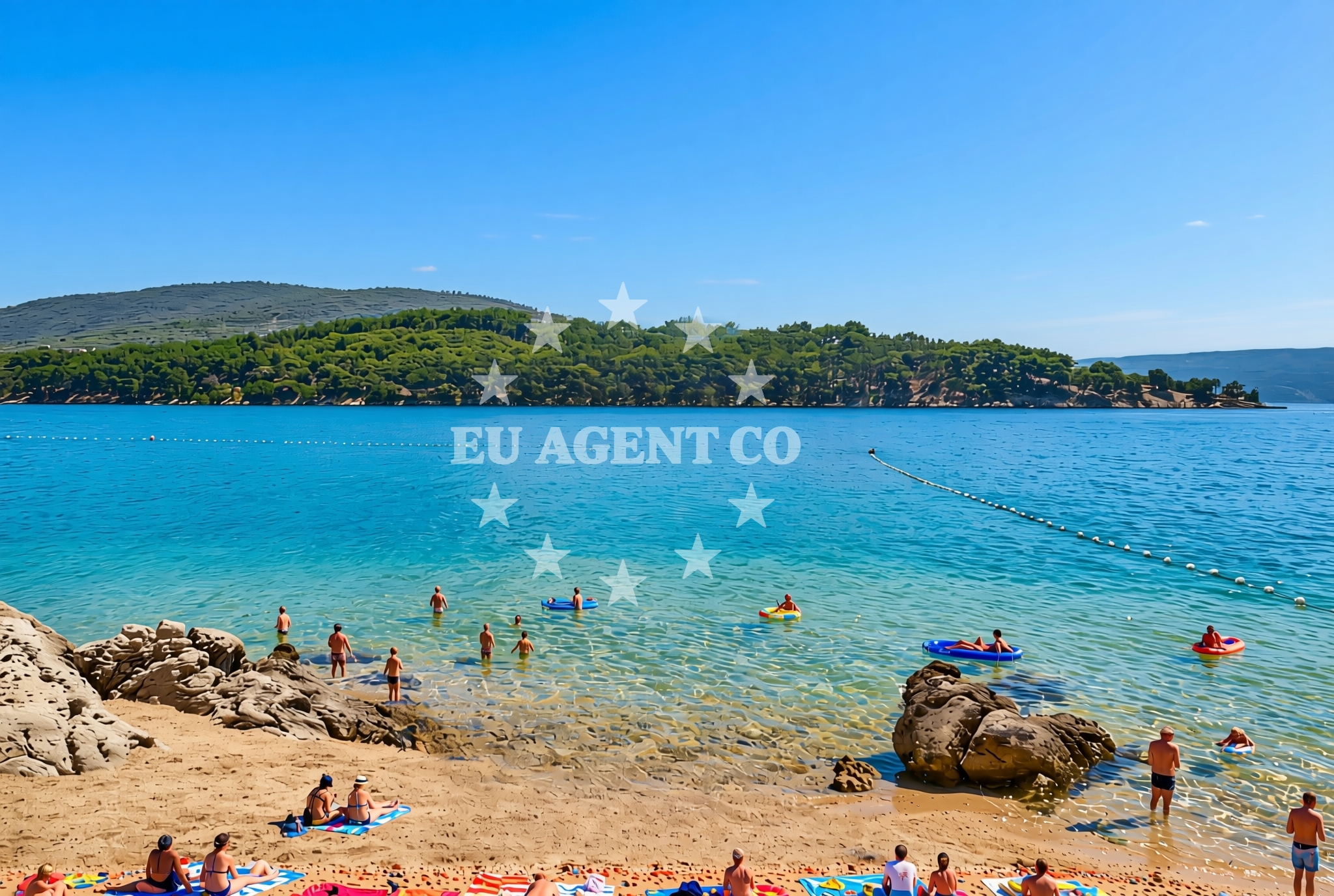 Overview of Kovačine jug, Cres (Cres) Beach in Kovačine jug