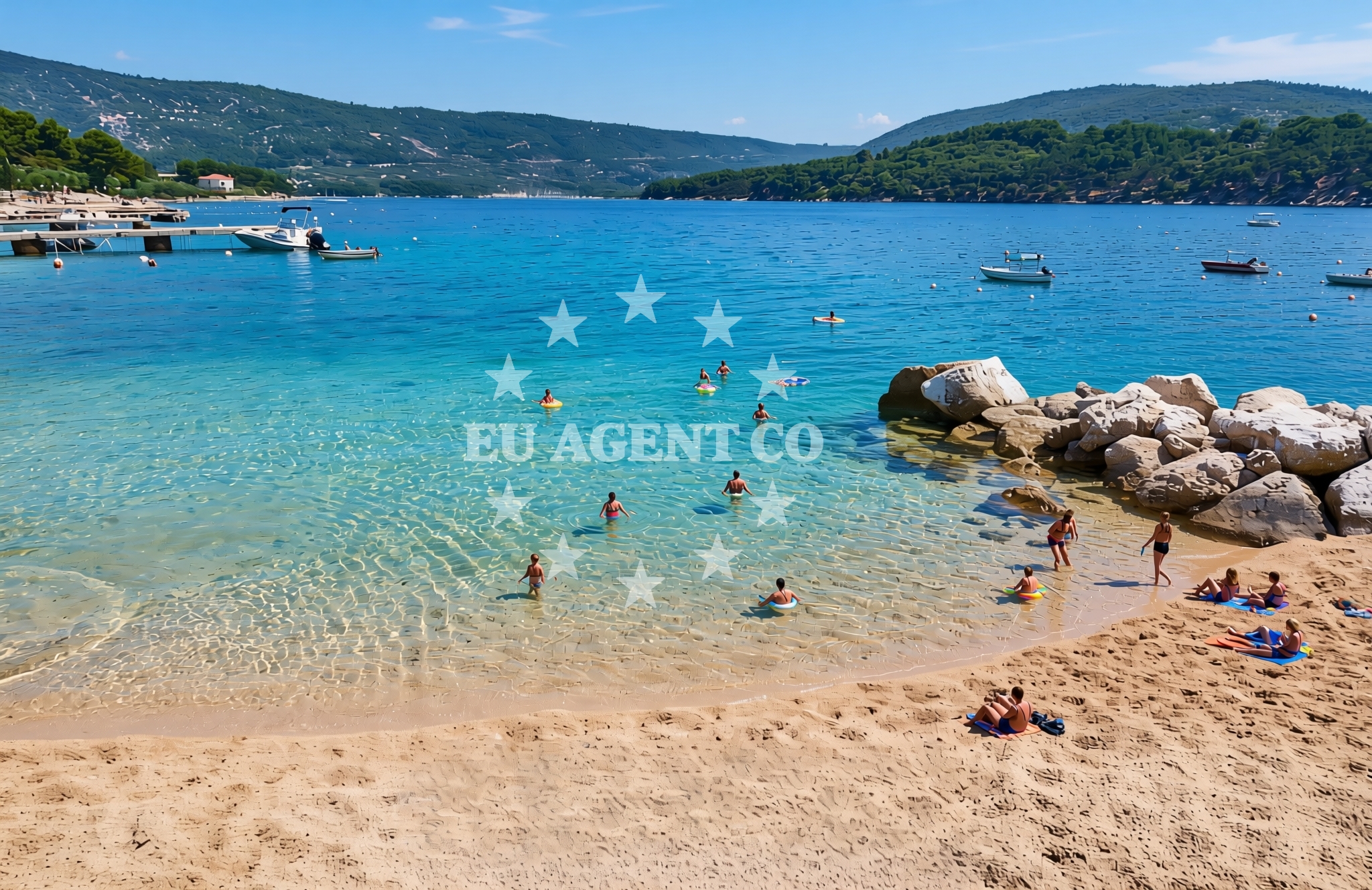 Sea and coastal view of Kovačine jug (dog beach), Cres (Cres) Beach in Kovačine jug (plaža za pse)