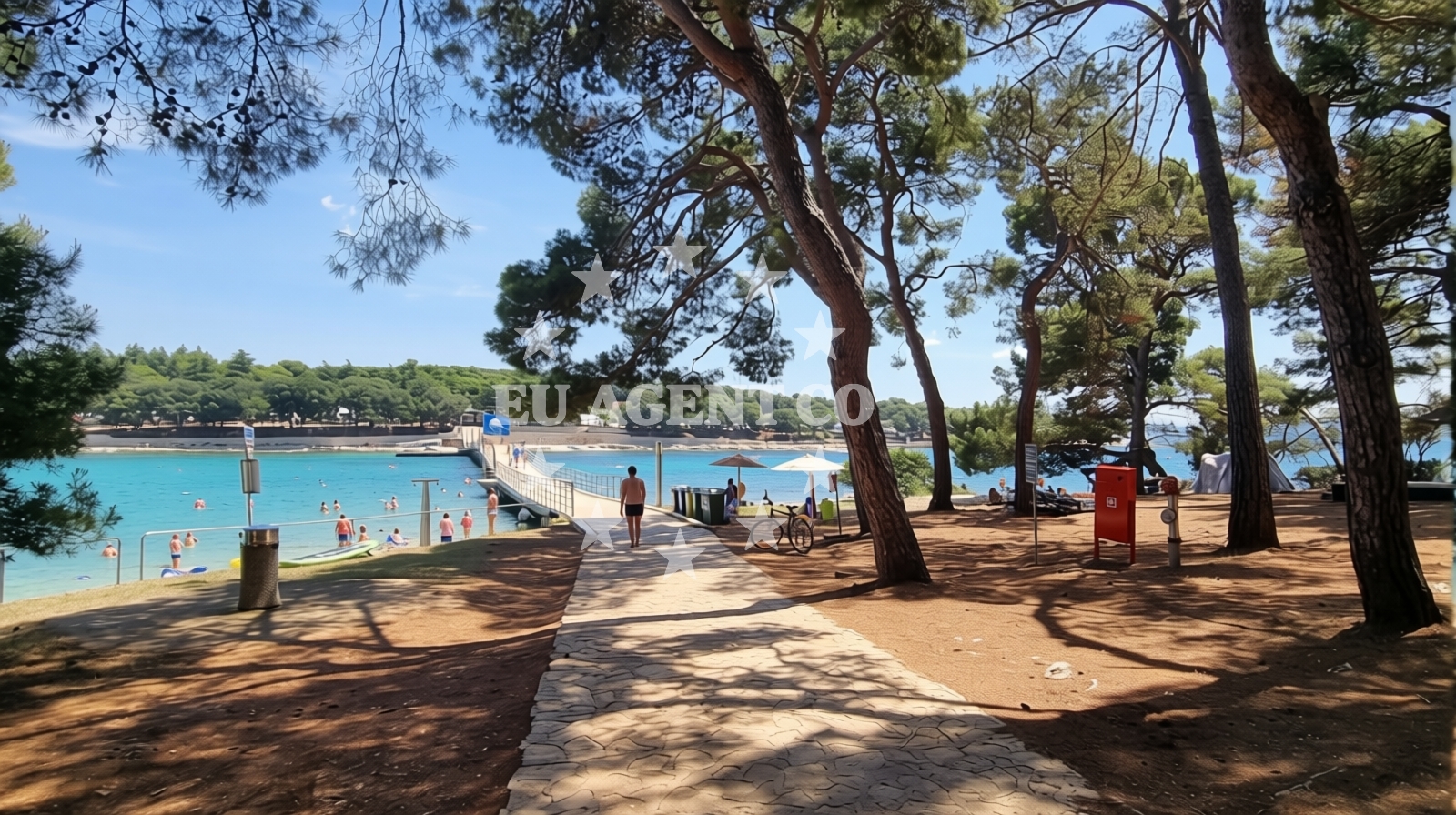 Beach facilities and surroundings at Koversada Naturist Beach in Koversada 1, Vrsar