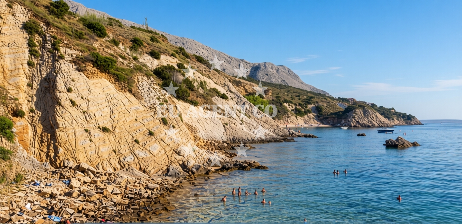 Sea and coastal view of Kozlinjak beach in Bošana, Pag