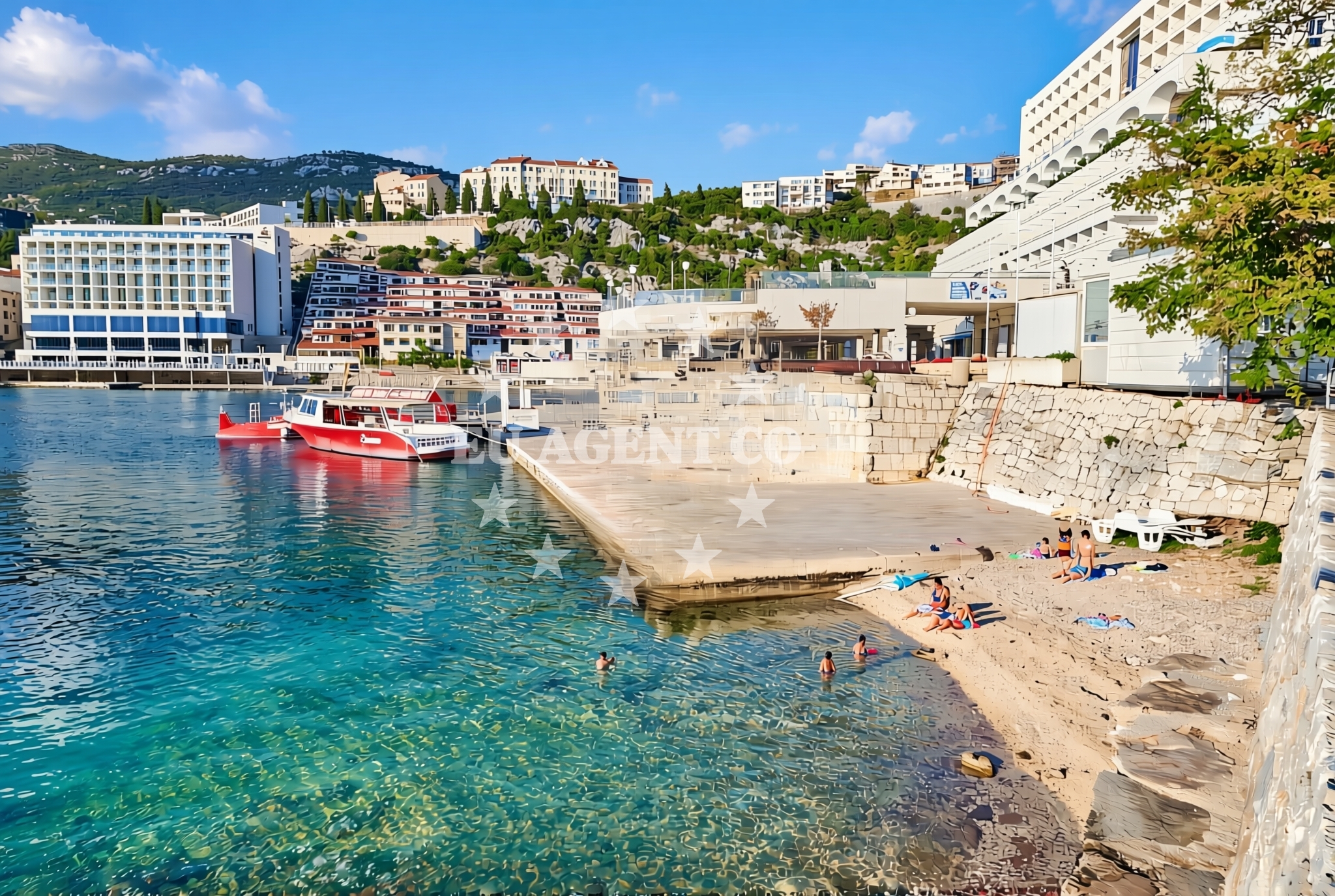 Shoreline and swimming area at Kralj Tomislav, Neum Beach in Kralj Tomislav