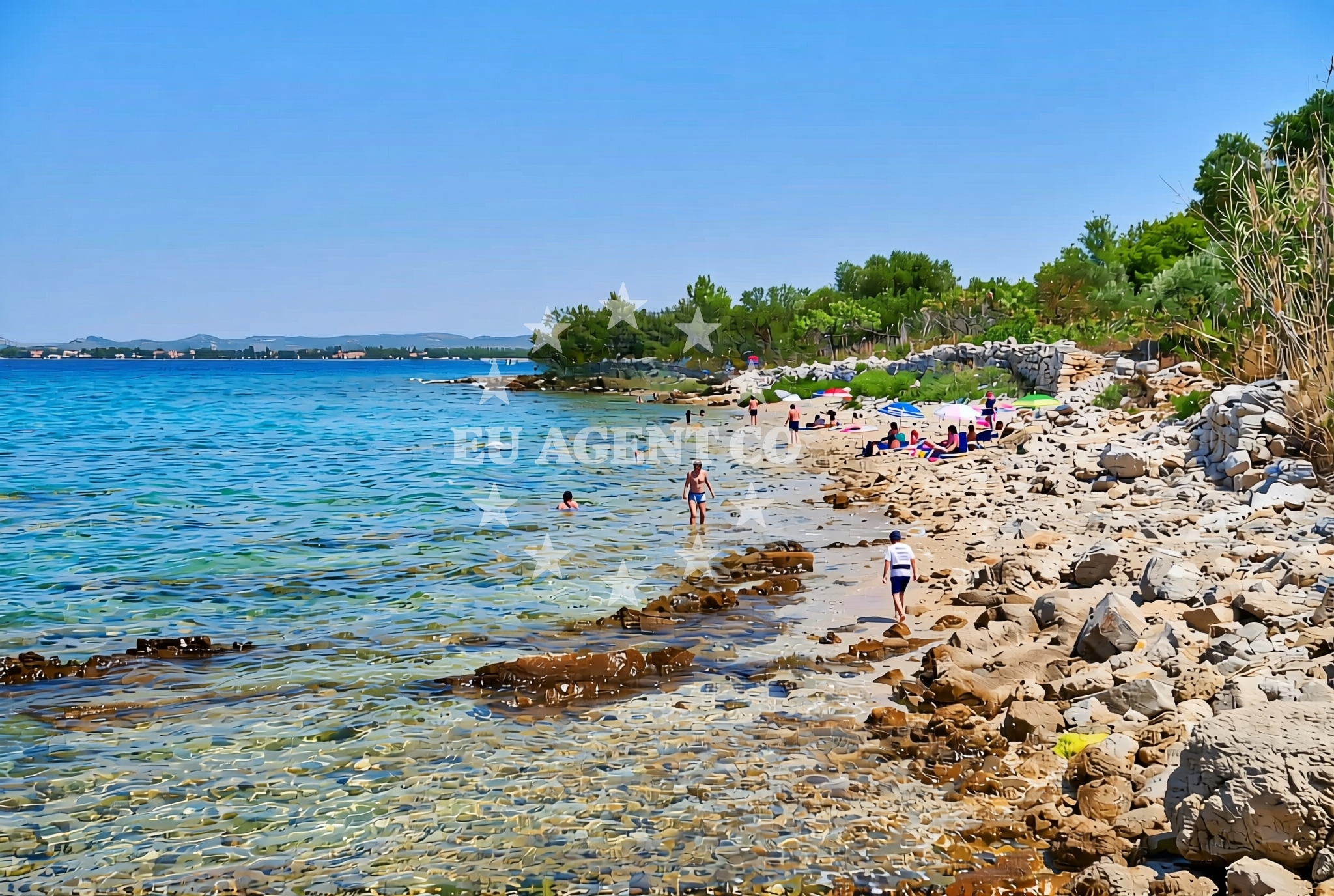 Sea and coastal view of Kraljica mora, Zlarin (Zlarin) Beach in Kraljica mora