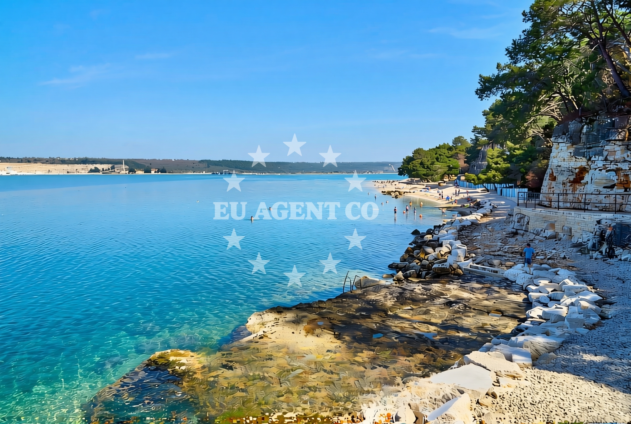 Shoreline and swimming area at Kras, Tar Beach in Kras