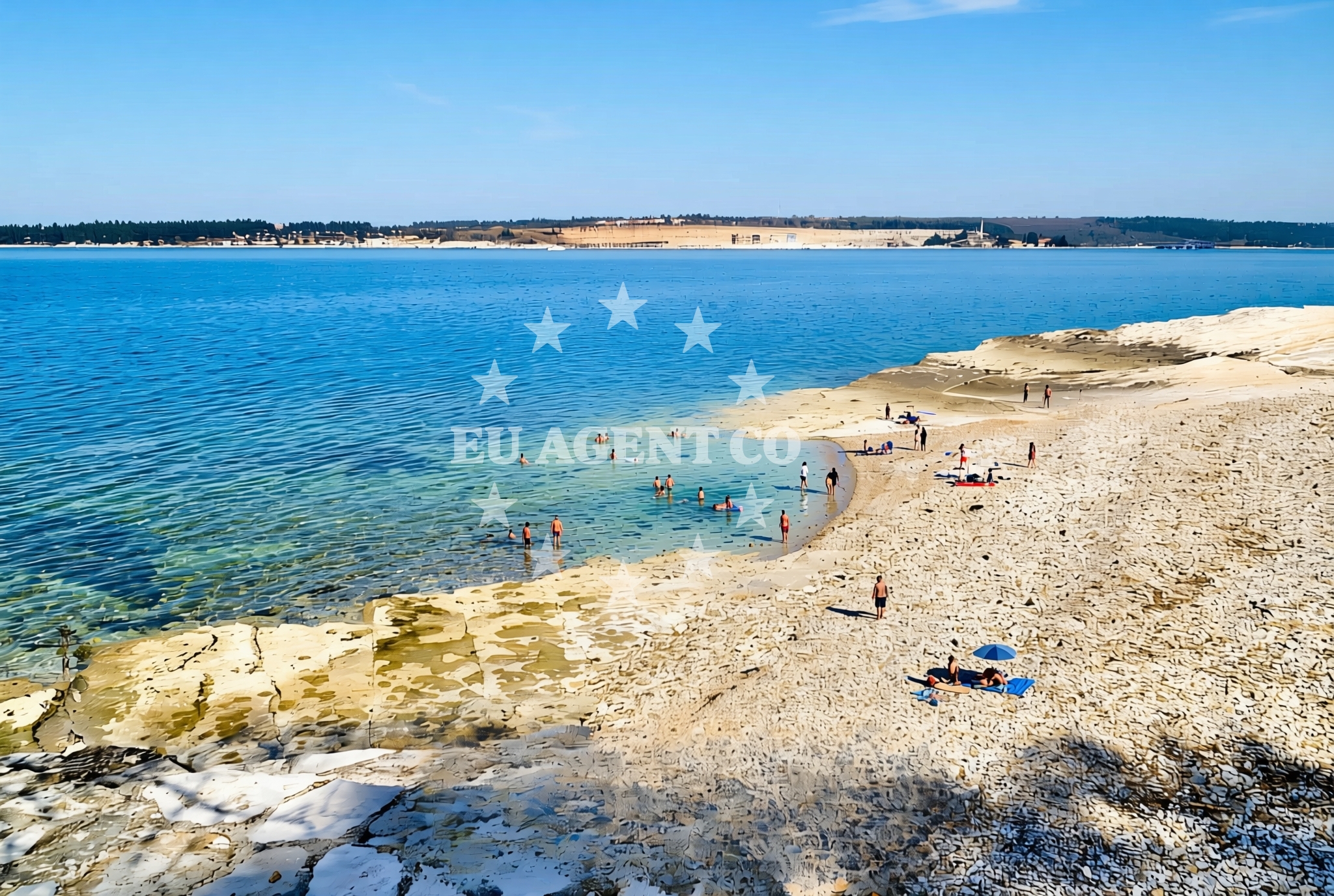 Sea and coastal view of Kras, Tar Beach in Kras