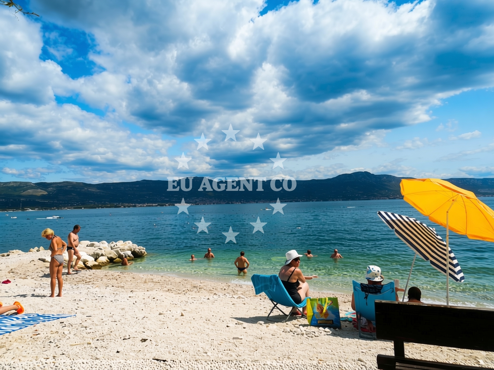 Shoreline and swimming area at Krcica beach in , Trogir