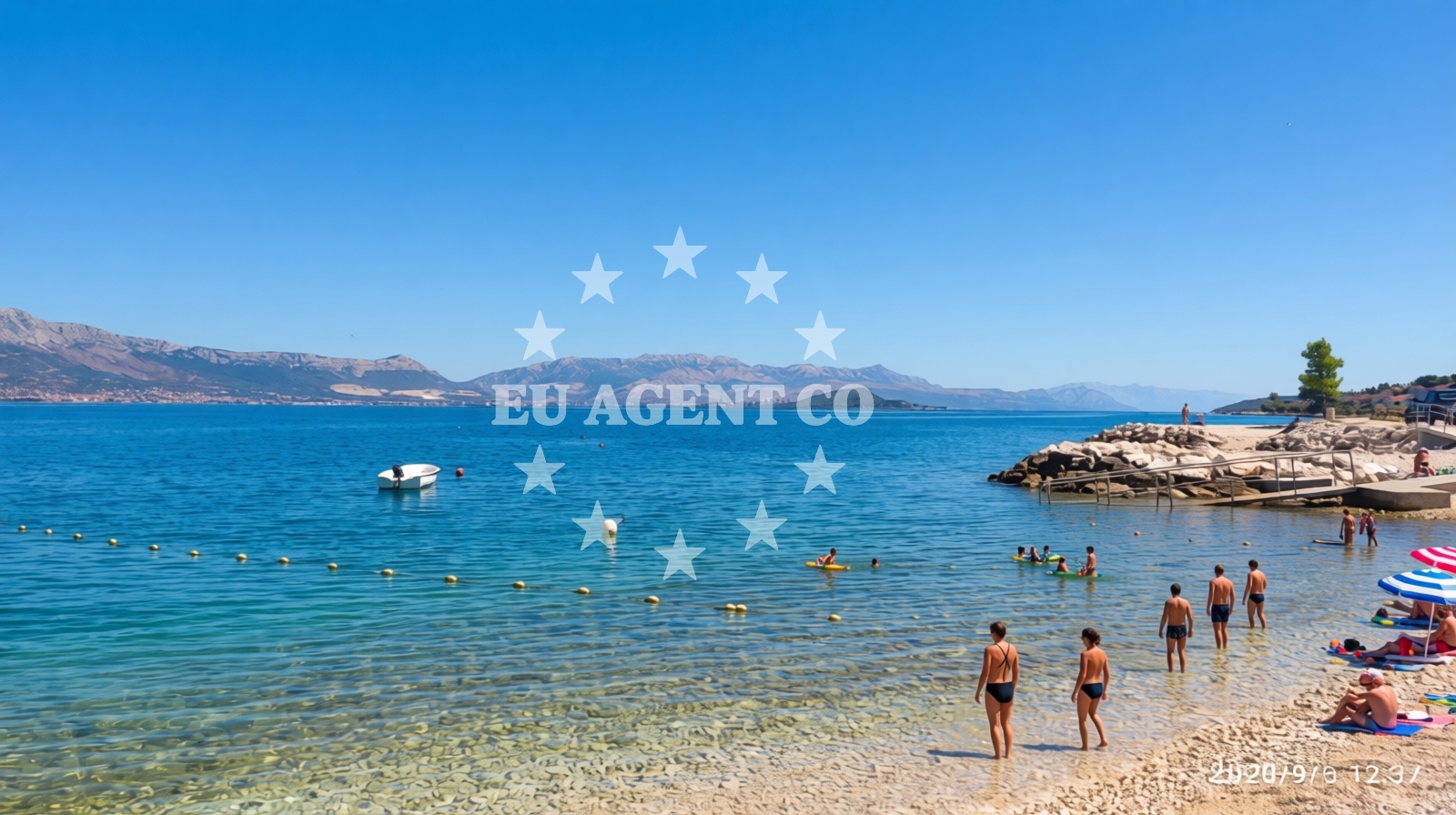 Sea and coastal view of Krcica beach in , Trogir