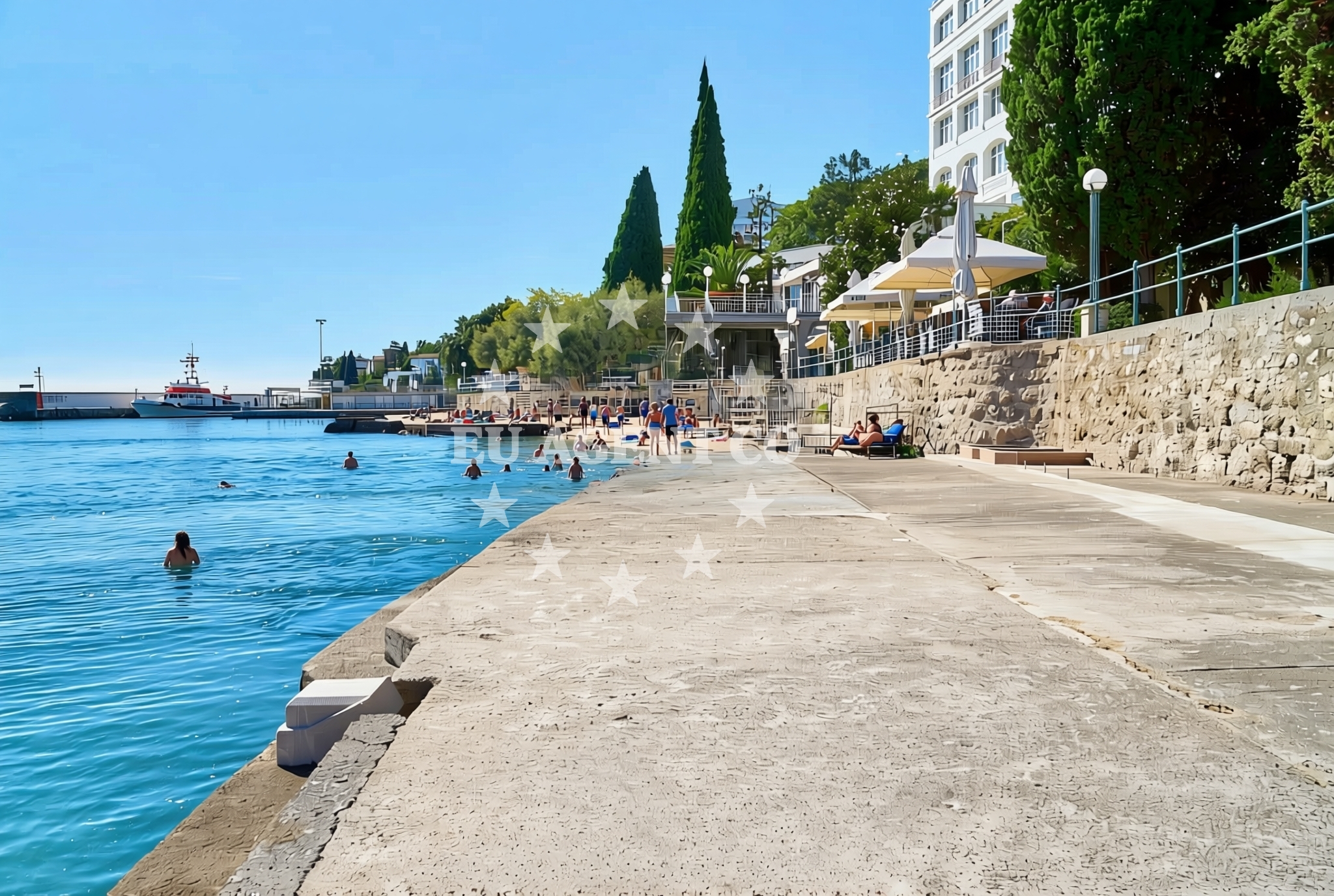 Shoreline and swimming area at Kristal, Opatija Beach in Kristal