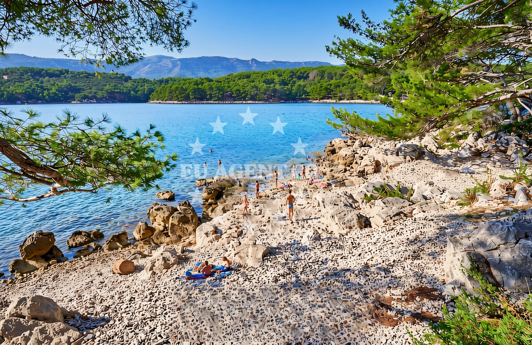 Sea and coastal view of Križ, Vrboska (Hvar) Beach in Križ