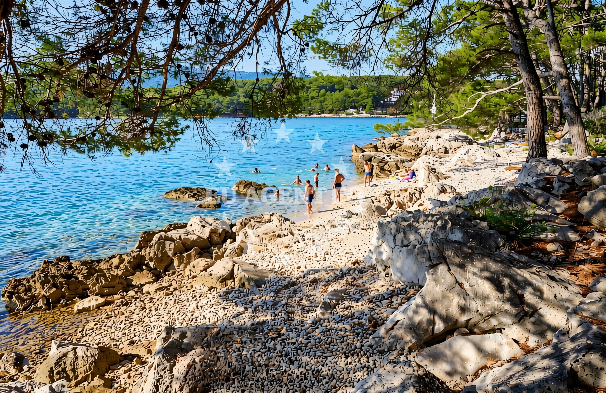 Beach facilities and surroundings at Križ, Vrboska (Hvar) Beach in Križ